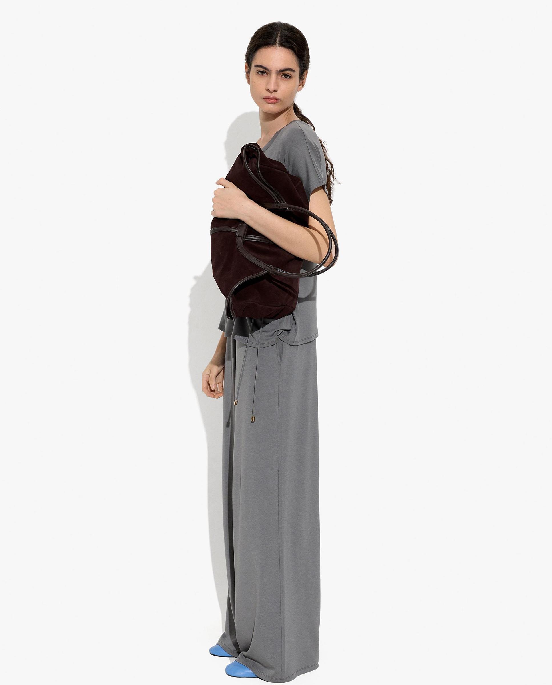 Pantalones anchos de mujer con cintura elástica en liso - Parfois - Gris Gris-1