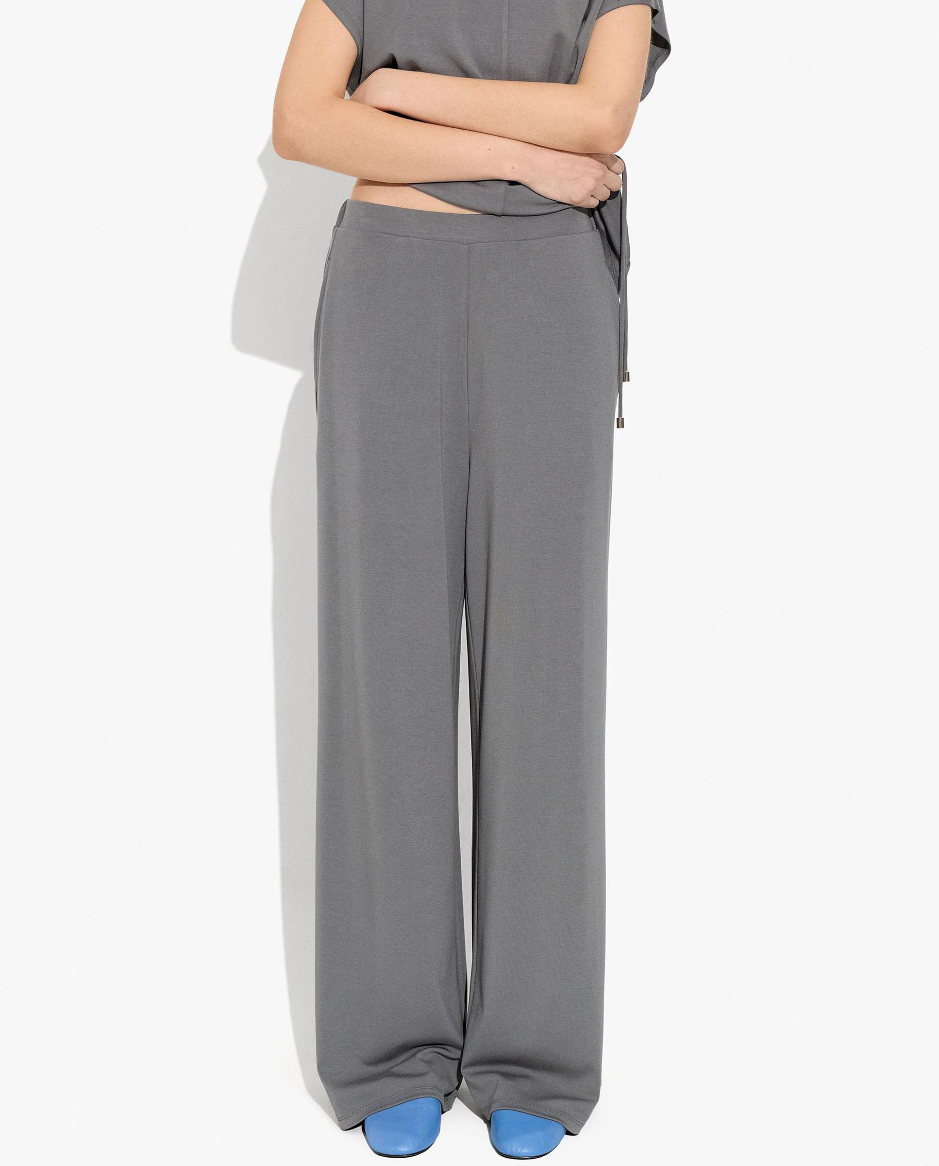 Pantalones anchos de mujer con cintura elástica en liso - Parfois - Gris Gris-2
