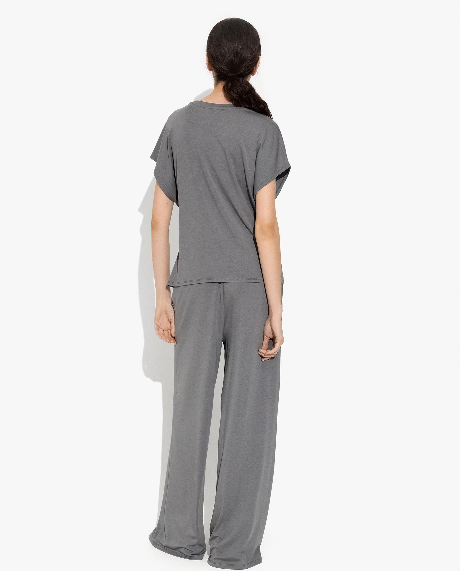 Pantalones anchos de mujer con cintura elástica en liso - Parfois - Gris Gris-3