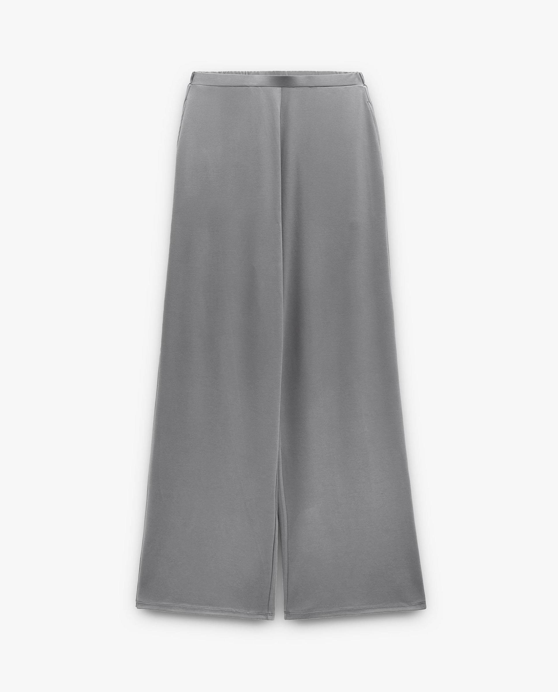 Pantalones anchos de mujer con cintura elástica en liso - Parfois - Gris Gris-6
