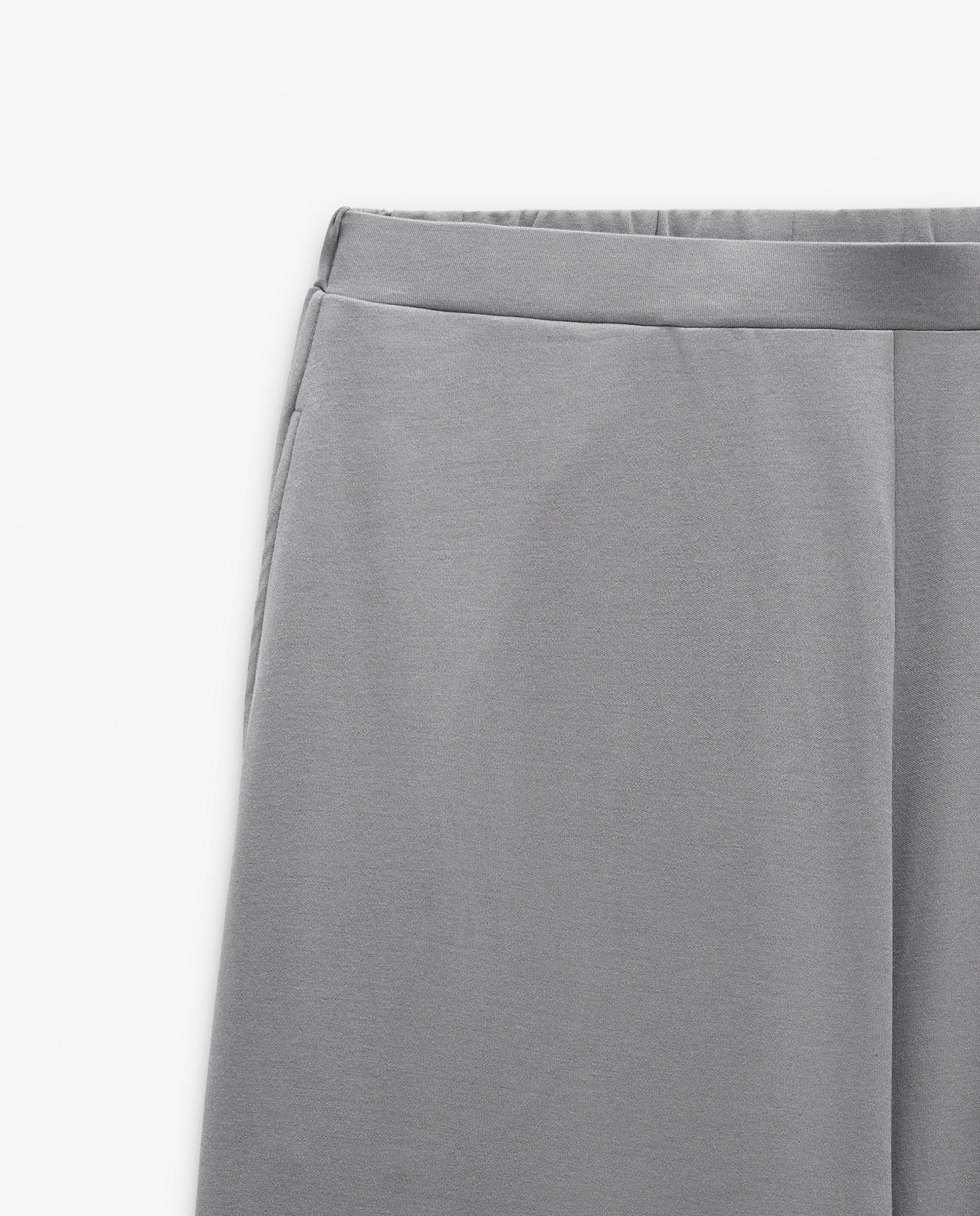 Pantalones anchos de mujer con cintura elástica en liso - Parfois - Gris Gris-5