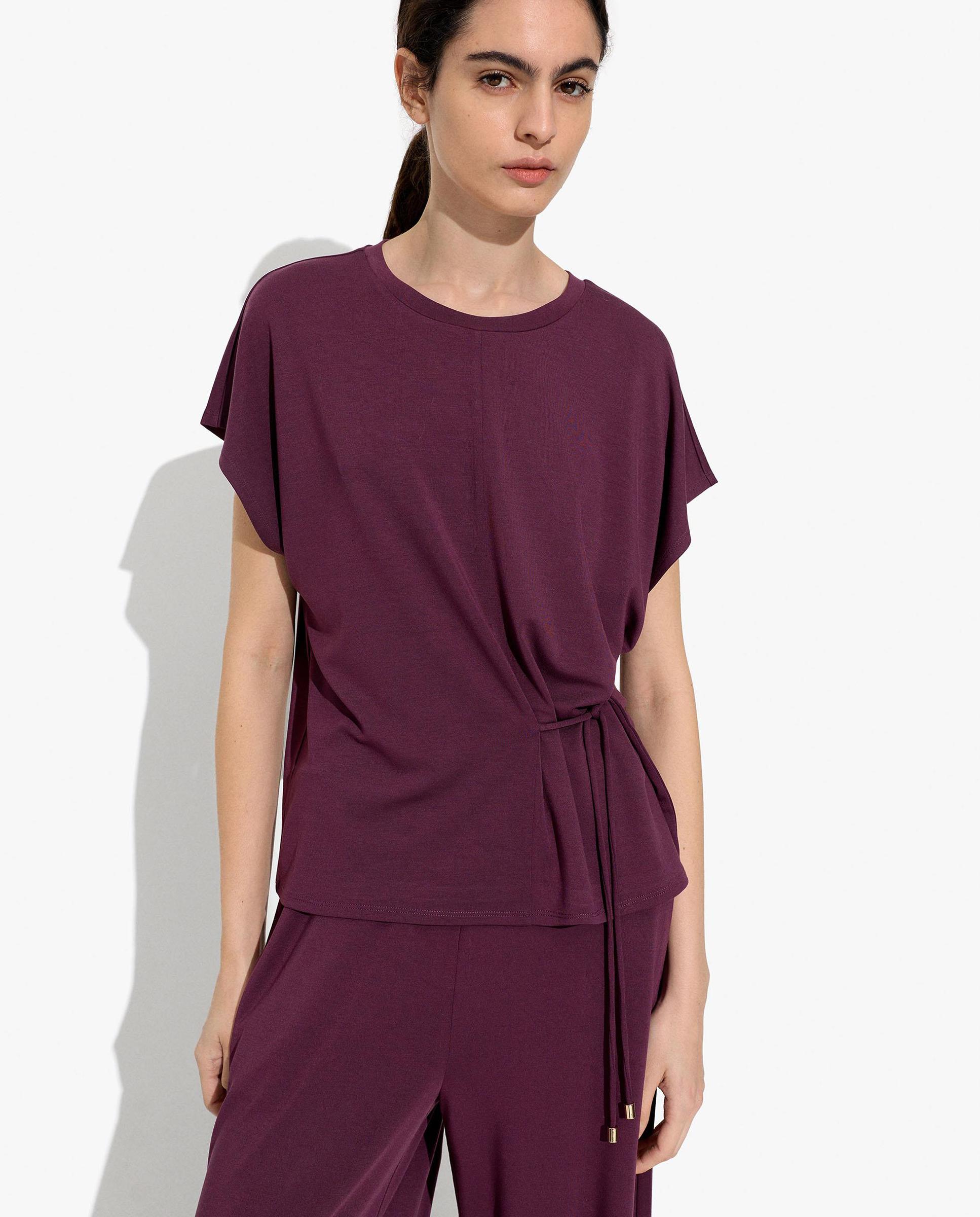 Camiseta de mujer de manga corta con fruncido lateral en liso - Parfois - Burdeos Burdeos-1