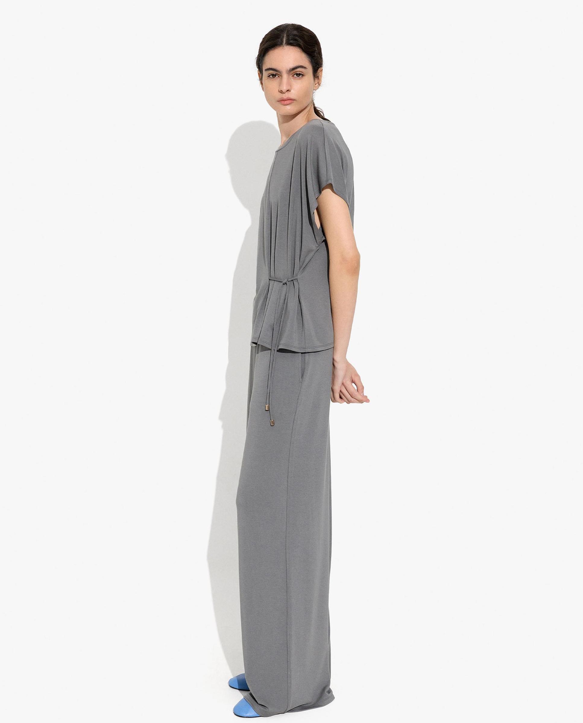 Camiseta de mujer de manga corta con fruncido lateral en liso - Parfois - Gris Gris-3