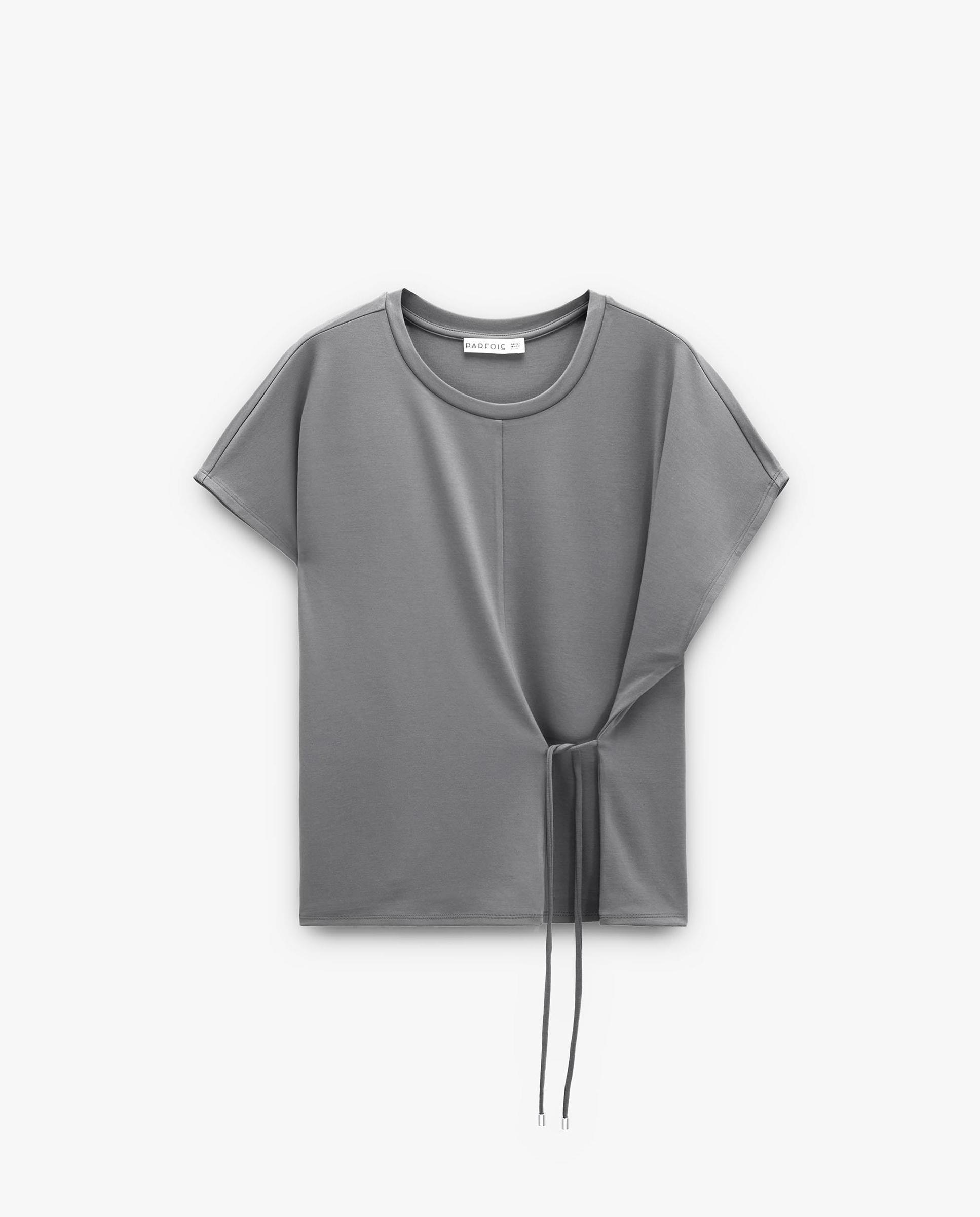 Camiseta de mujer de manga corta con fruncido lateral en liso - Parfois - Gris Gris-6