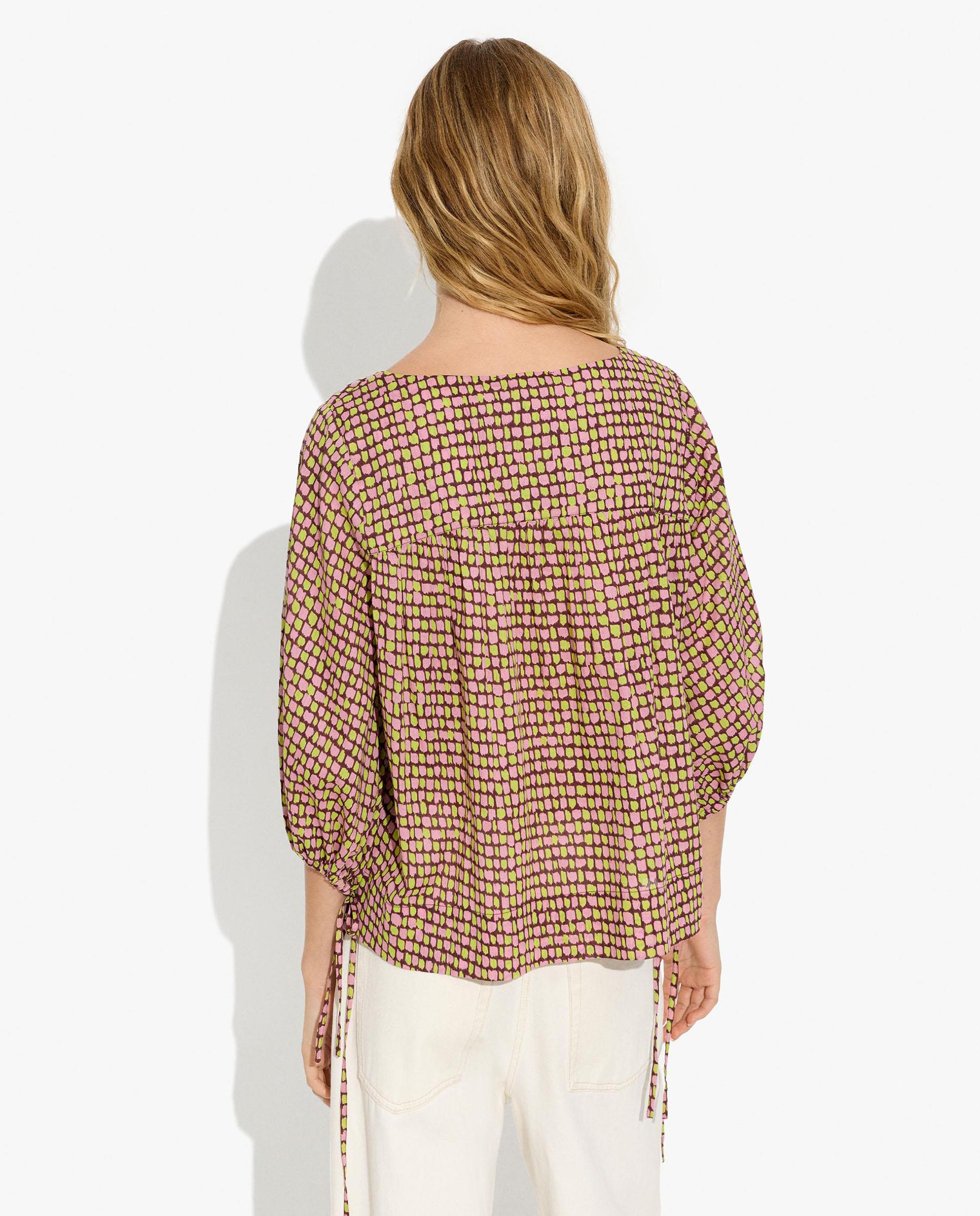 Blusa de mujer 100% algodón con mangas abullonadas con minicuadros decorativos - Parfois - Burdeos Burdeos-4