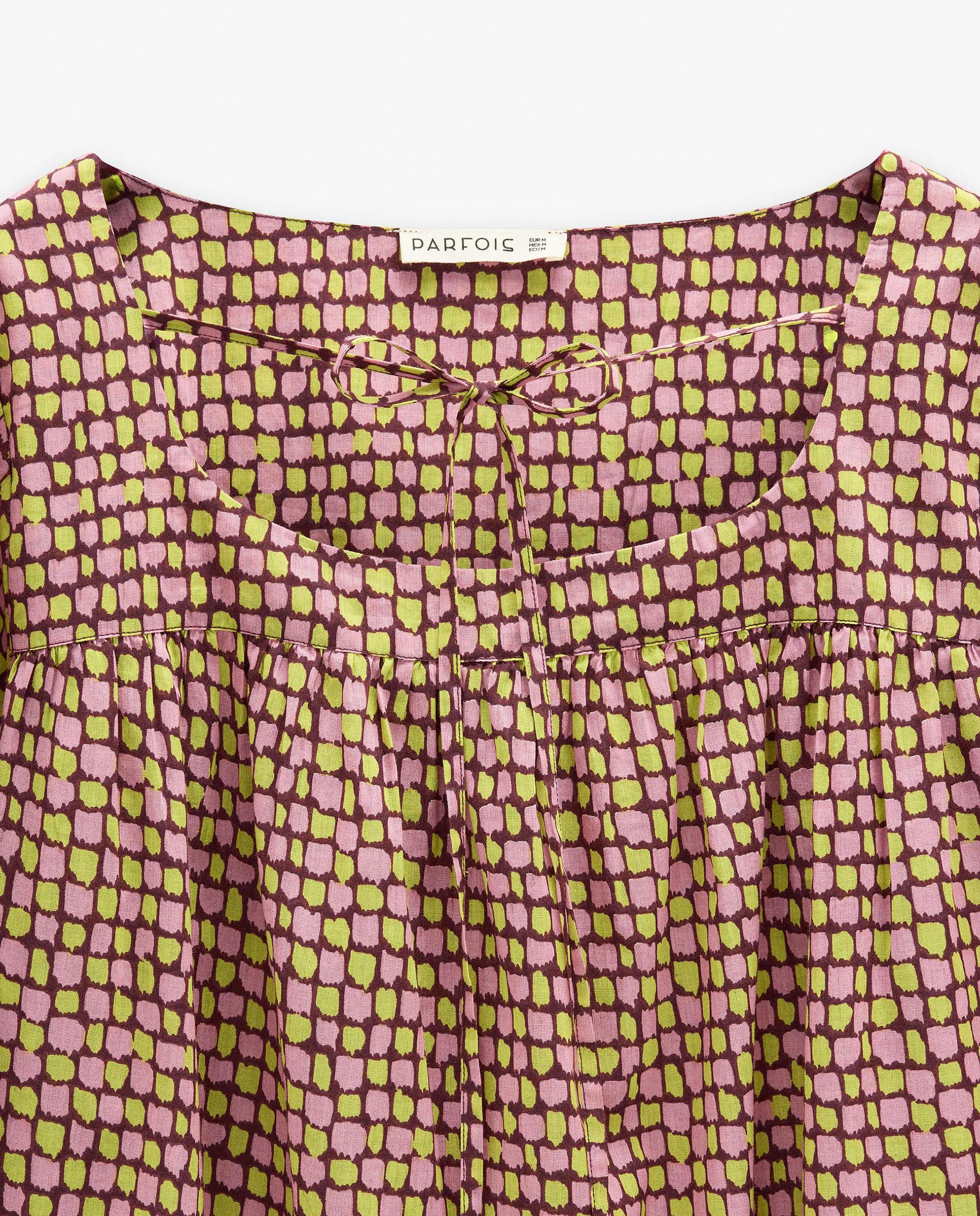 Blusa de mujer 100% algodón con mangas abullonadas con minicuadros decorativos - Parfois - Burdeos Burdeos-6