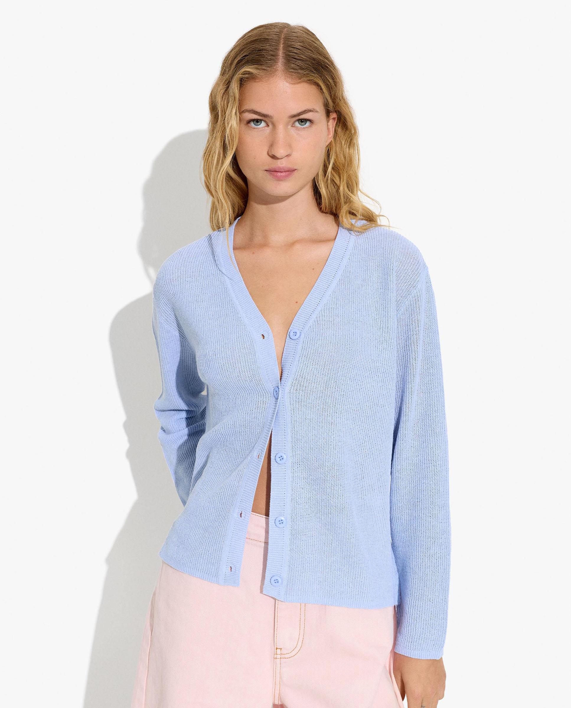 Cárdigan de mujer de punto de manga larga con botones - Parfois - Azul Azul-1