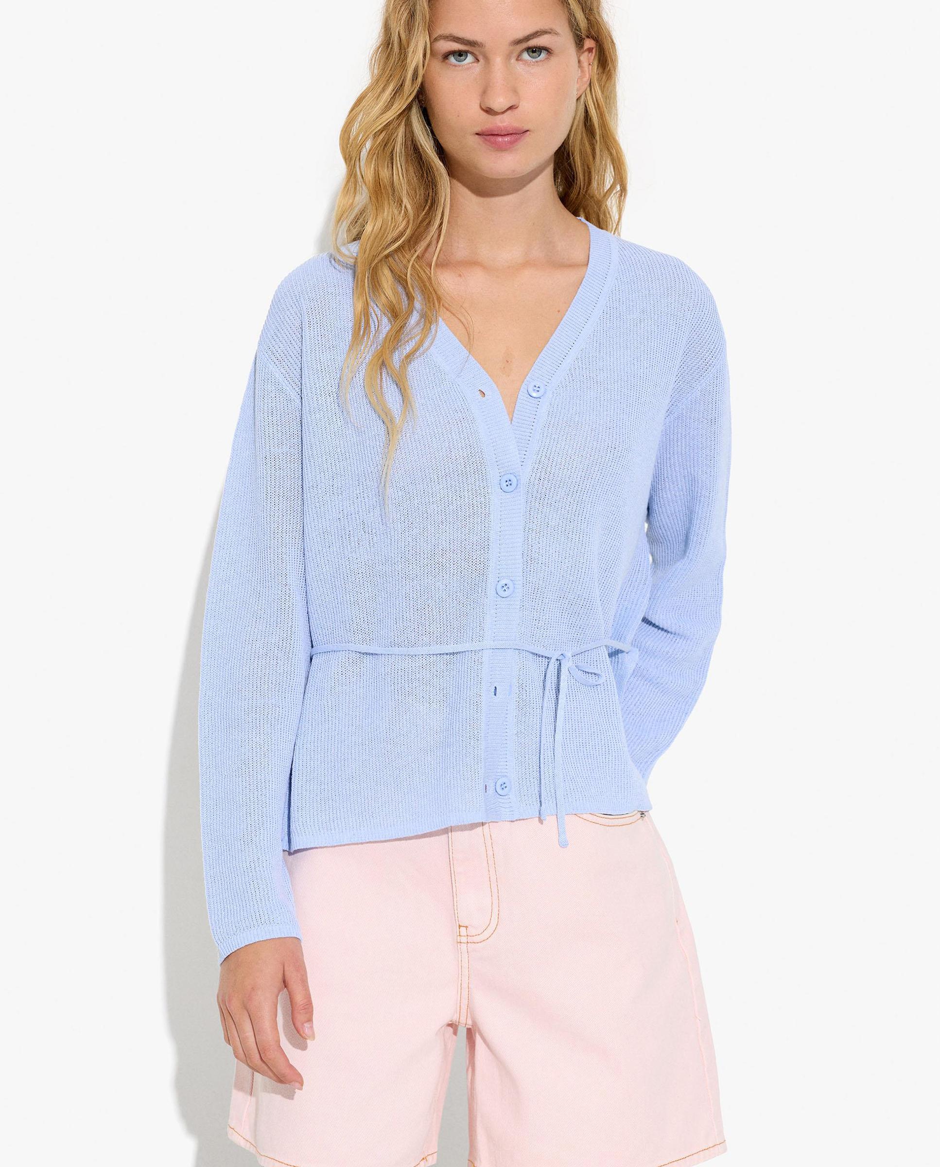 Cárdigan de mujer de punto de manga larga con botones - Parfois - Azul Azul-5