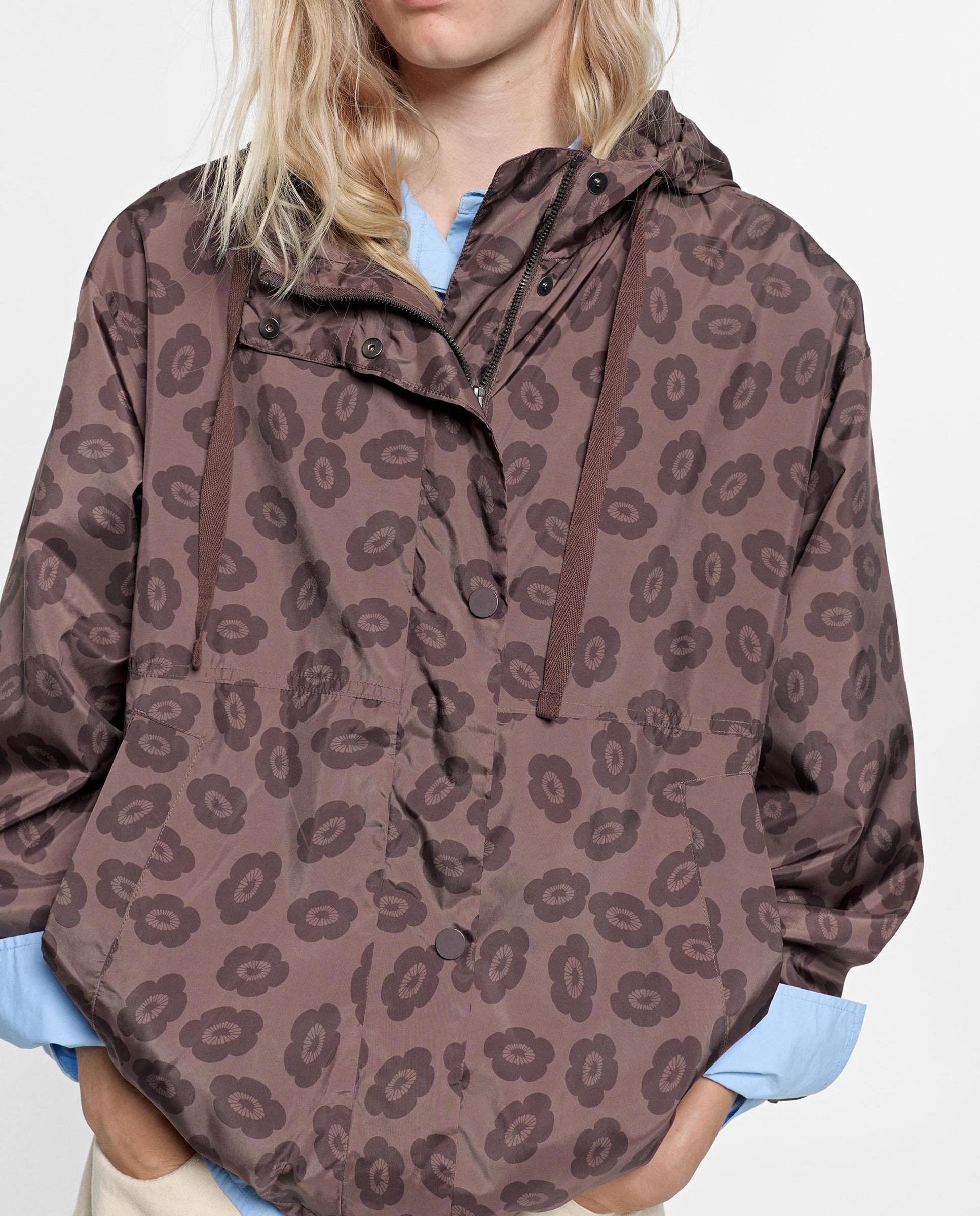 Imagen 0 de Chaqueta de mujer con capucha ajustable con estampado floral Marrón oscuro