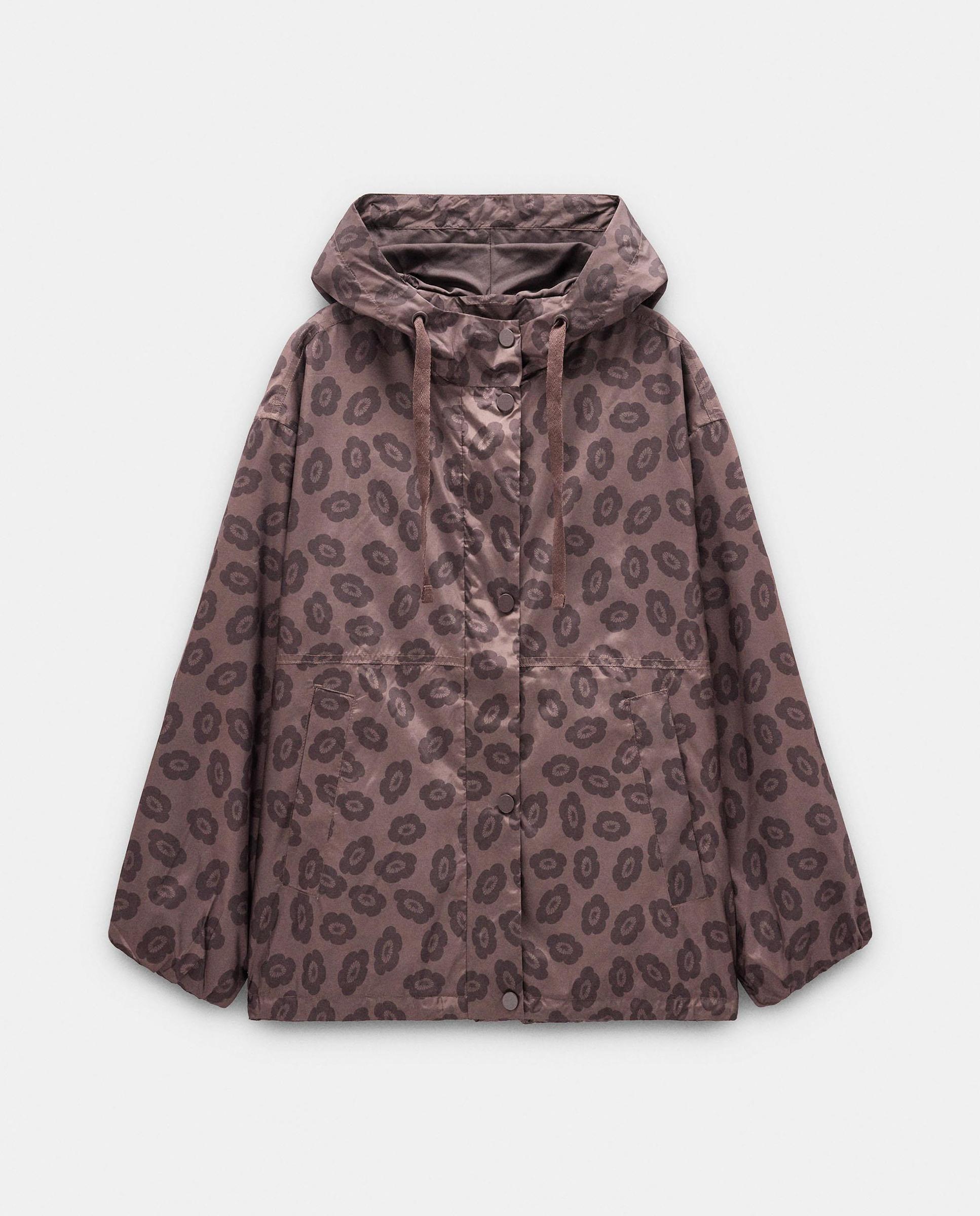Chaqueta de mujer con capucha ajustable con estampado floral - Parfois - Marrón oscuro Marrón oscuro-6