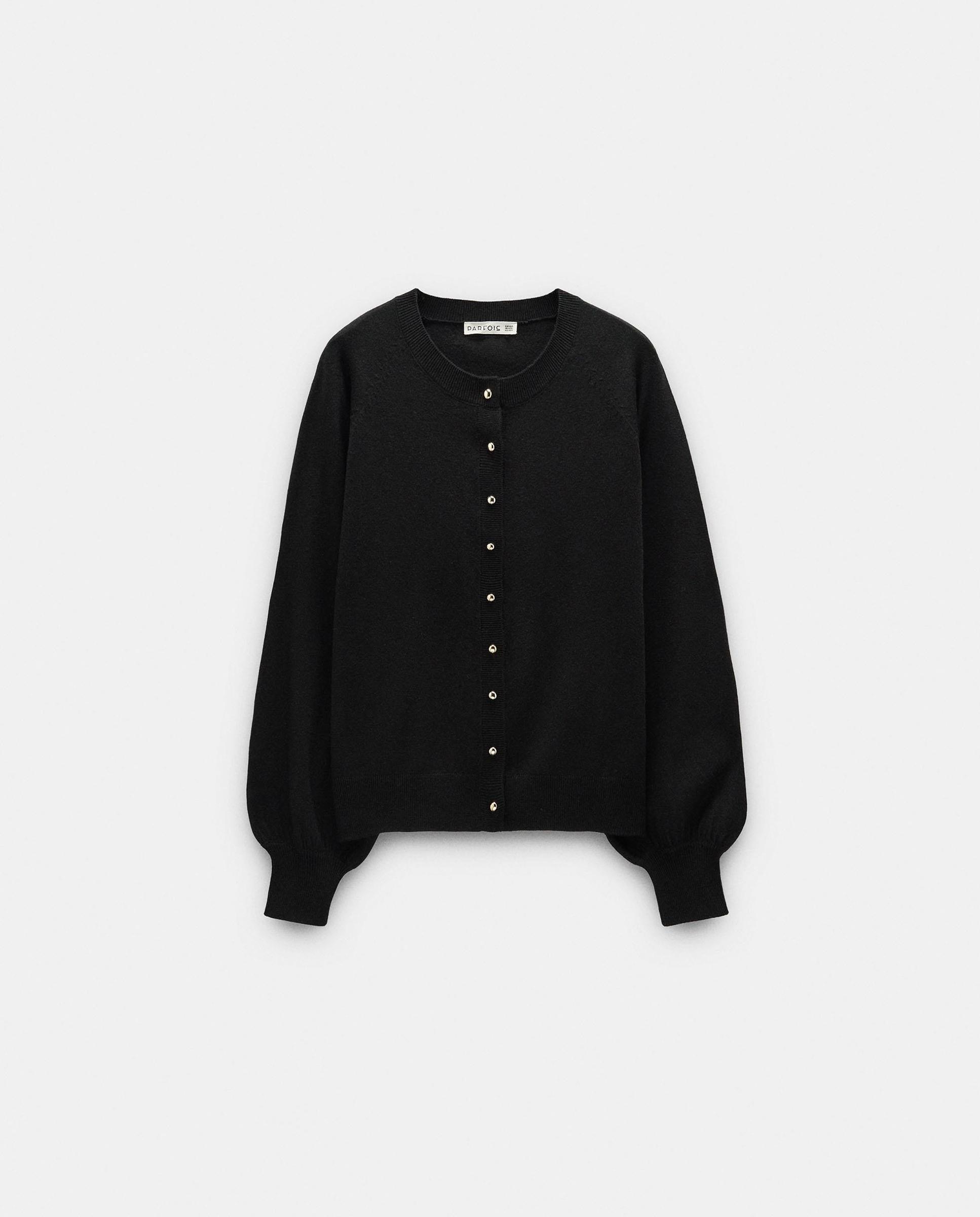 Cárdigan de mujer de punto con mangas abullonadas - Parfois - Negro Negro-7