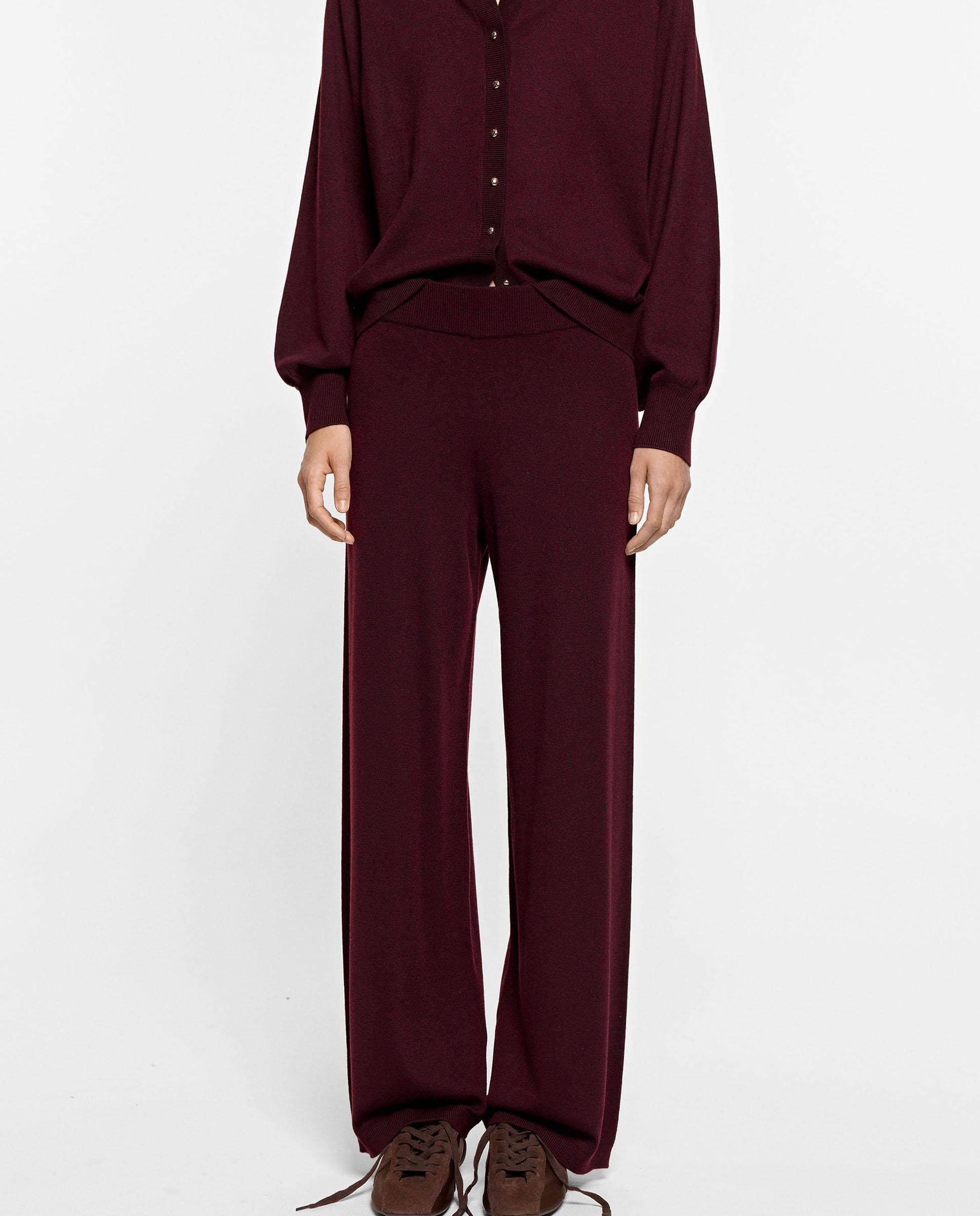 Pantalones rectos de mujer de punto con cintura elástica en liso - Parfois - Burdeos Burdeos-2