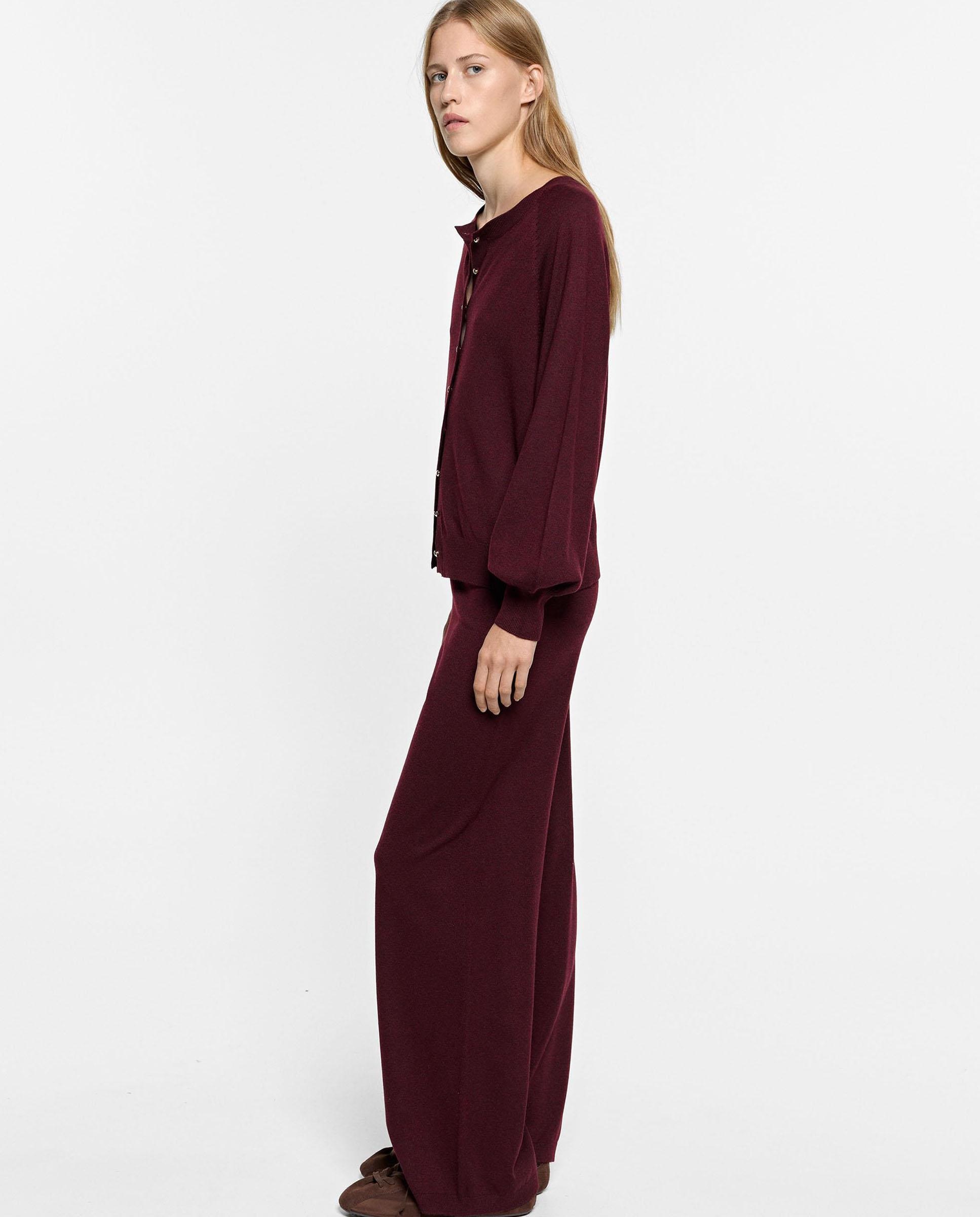 Pantalones rectos de mujer de punto con cintura elástica en liso - Parfois - Burdeos Burdeos-3