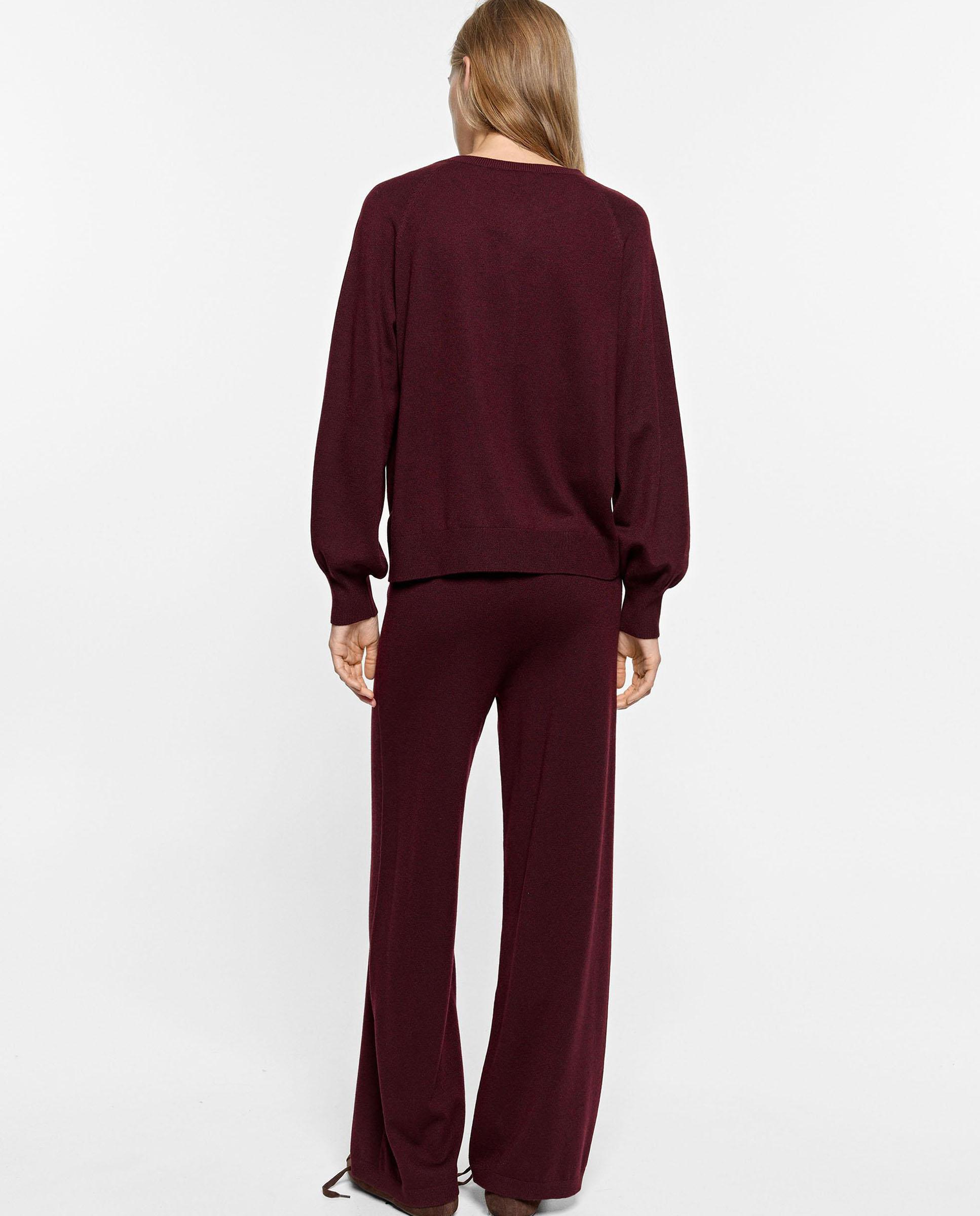Pantalones rectos de mujer de punto con cintura elástica en liso - Parfois - Burdeos Burdeos-4