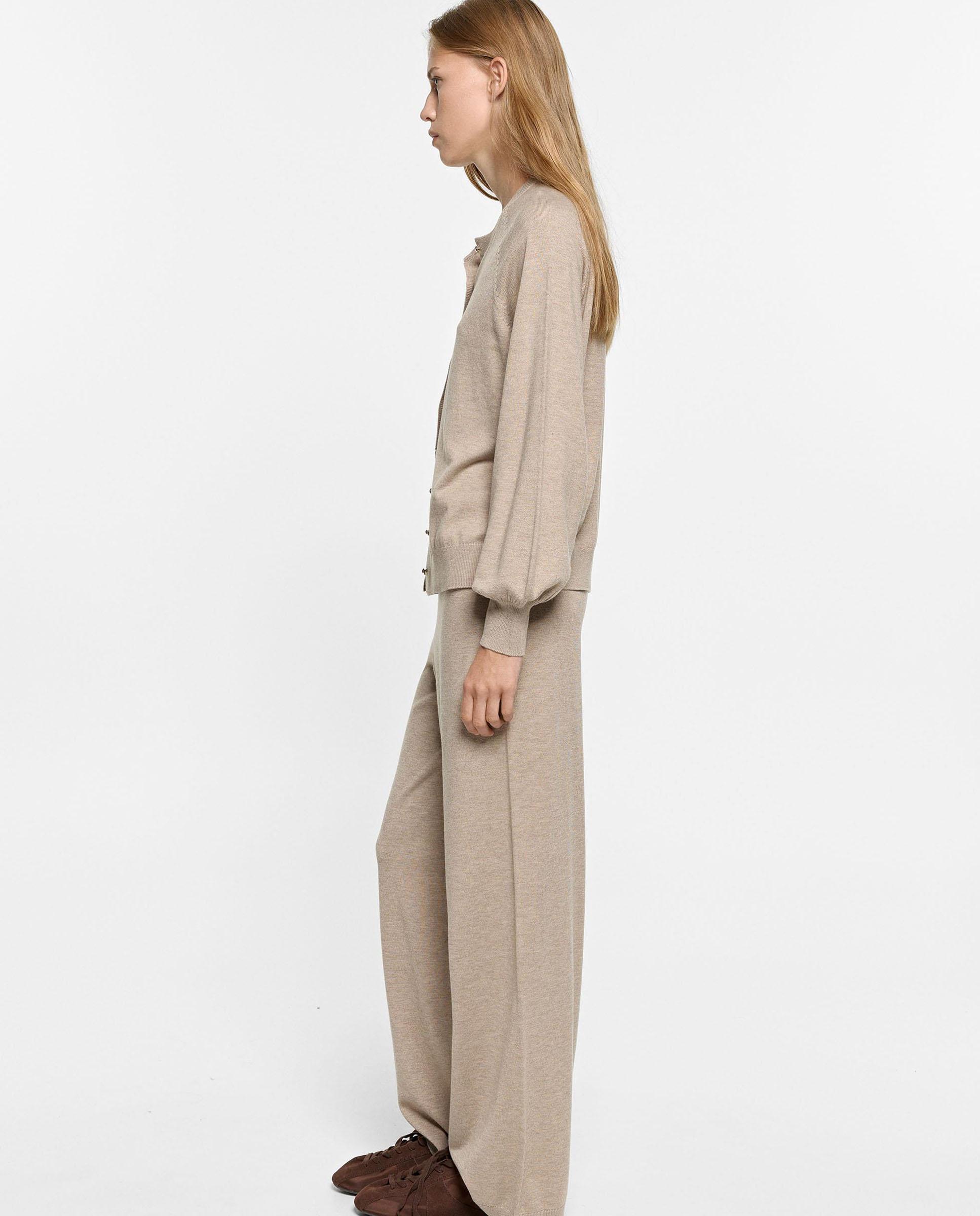 Pantalones rectos de mujer de punto con cintura elástica en liso - Parfois - Beige Beige-3