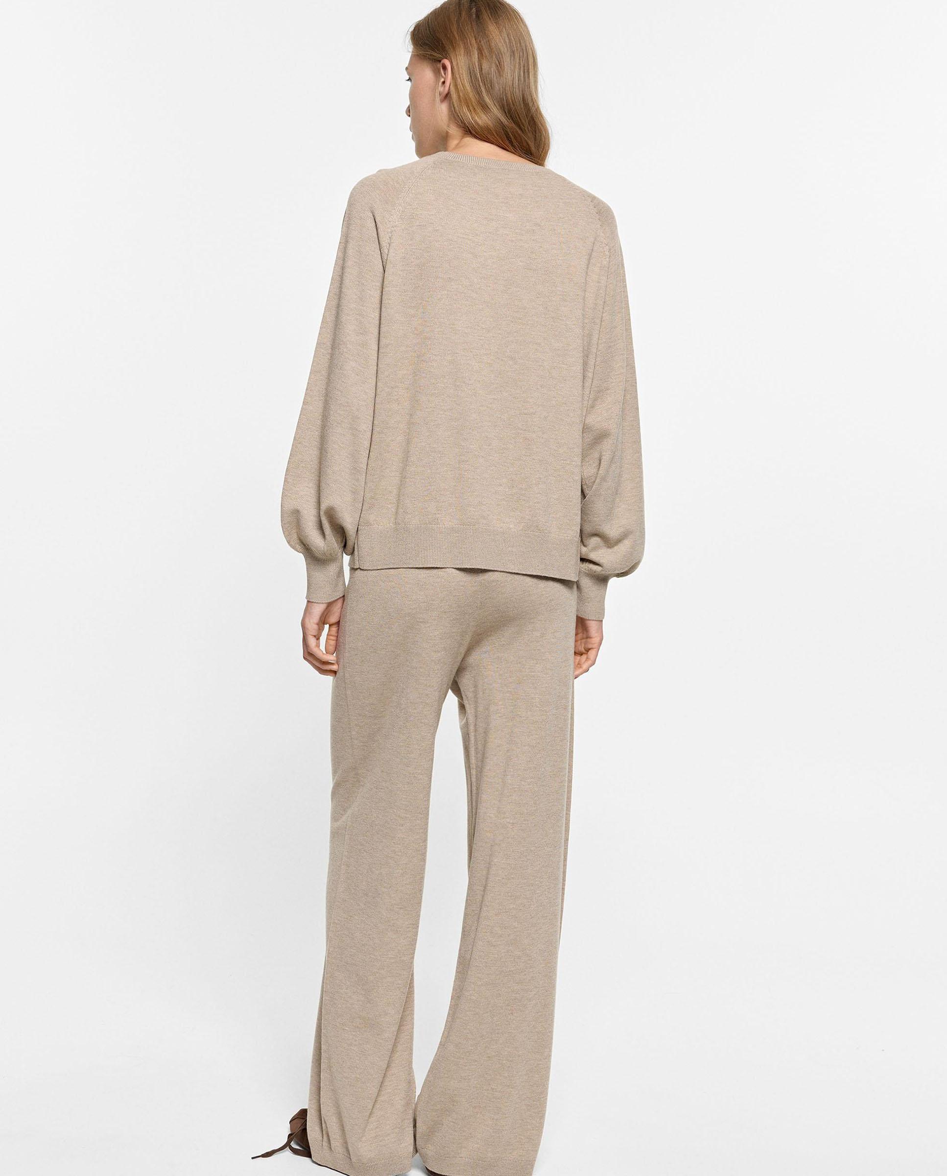 Pantalones rectos de mujer de punto con cintura elástica en liso - Parfois - Beige Beige-4