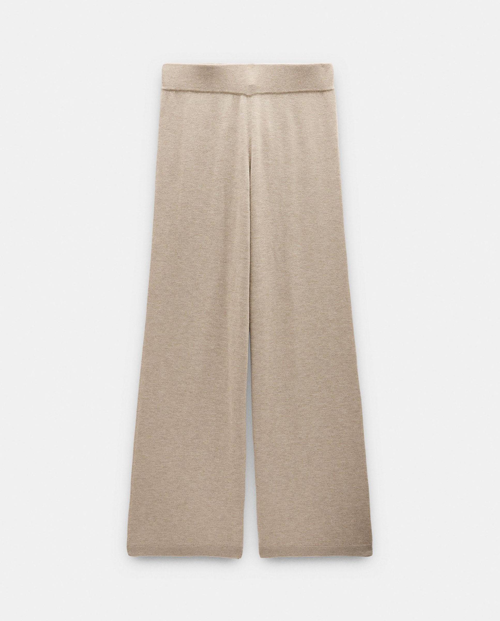 Pantalones rectos de mujer de punto con cintura elástica en liso - Parfois - Beige Beige-6