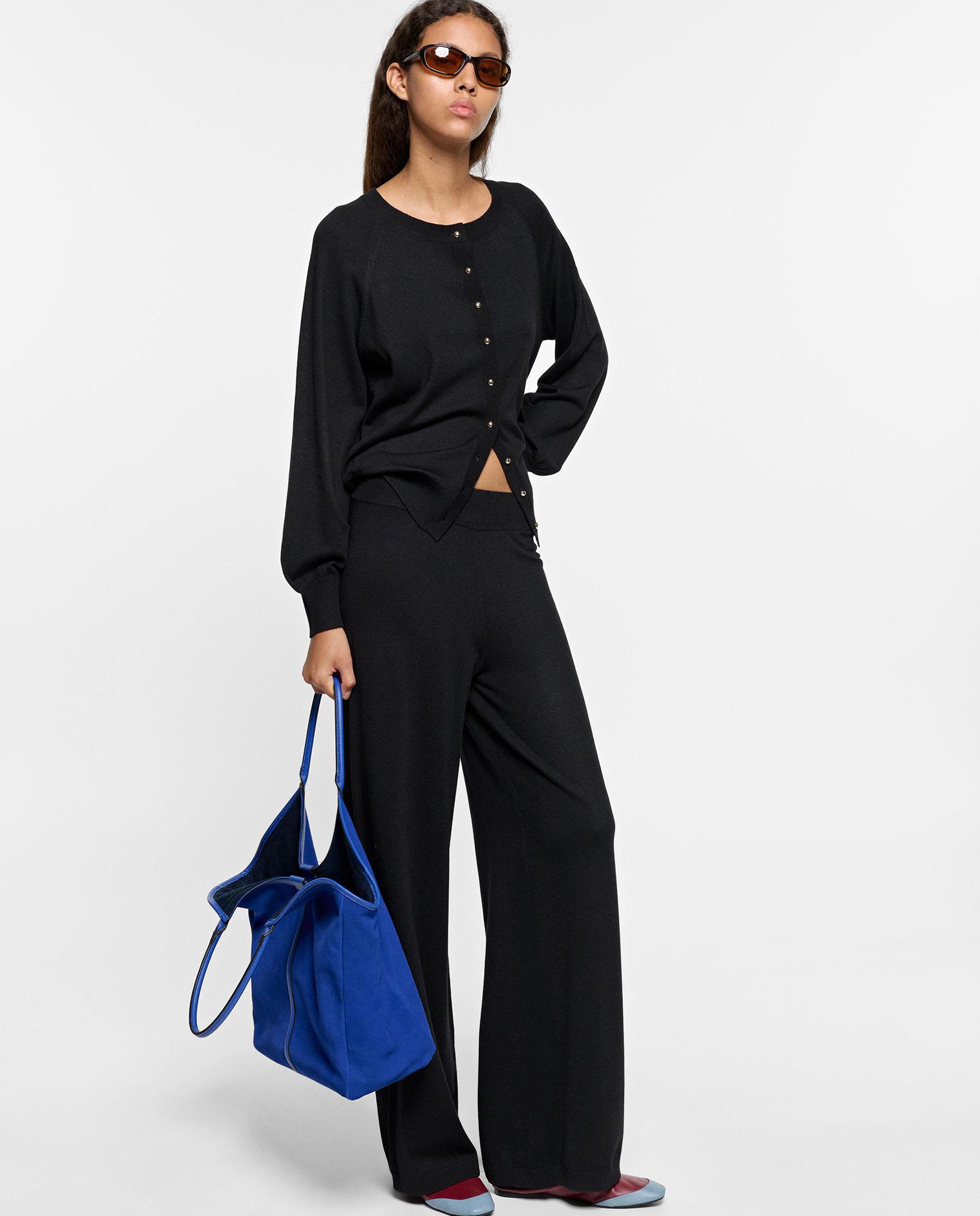 Pantalones rectos de mujer con cintura elástica en liso - Parfois - Negro Negro-5