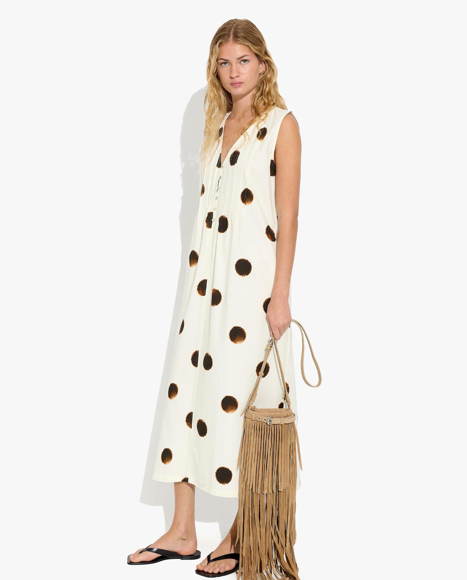 Vestido largo 100% algodón estilo camisero con lunares decorativos - Parfois - Crudo Crudo-1