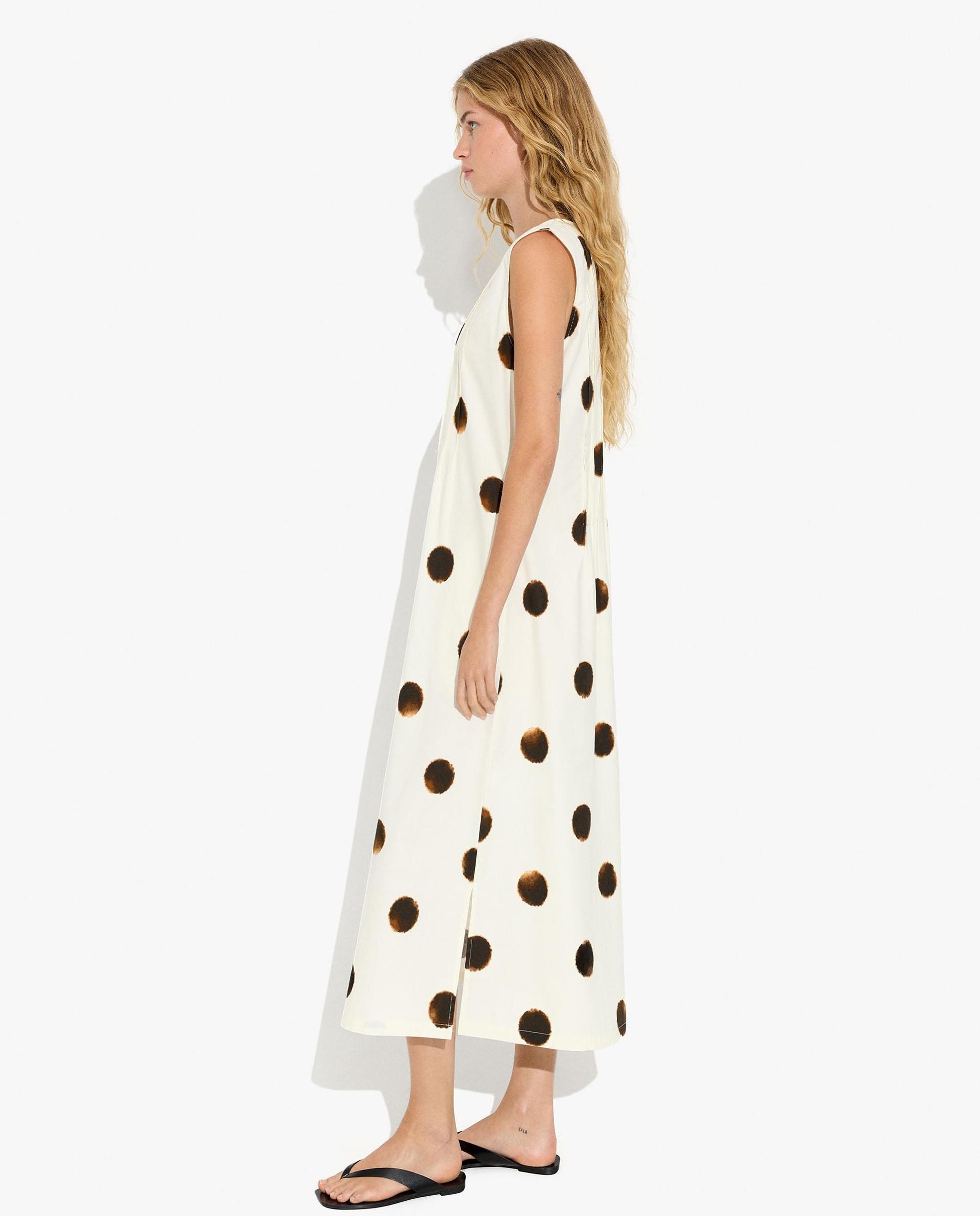 Vestido largo 100% algodón estilo camisero con lunares decorativos - Parfois - Crudo Crudo-3