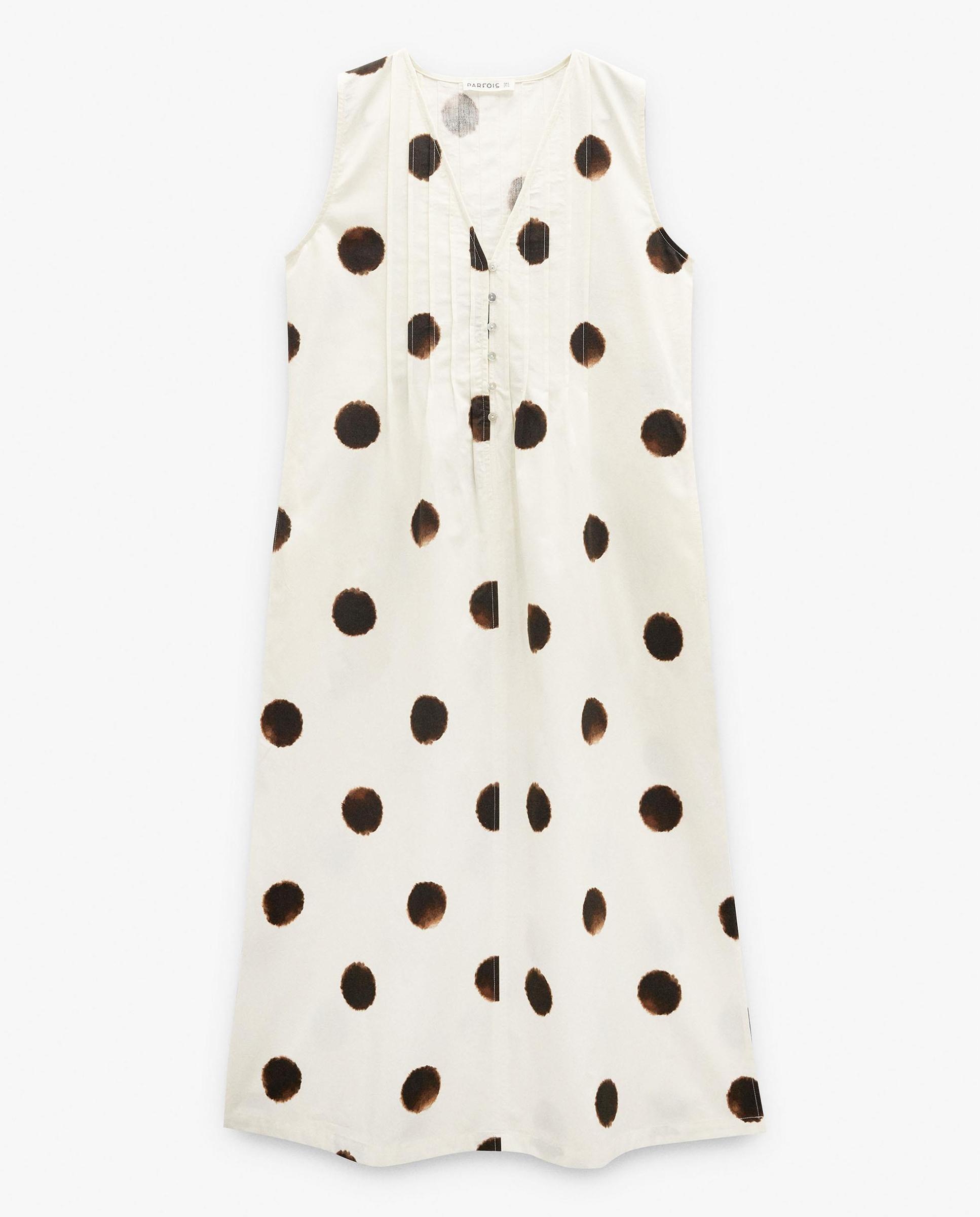Vestido largo 100% algodón estilo camisero con lunares decorativos - Parfois - Crudo Crudo-6