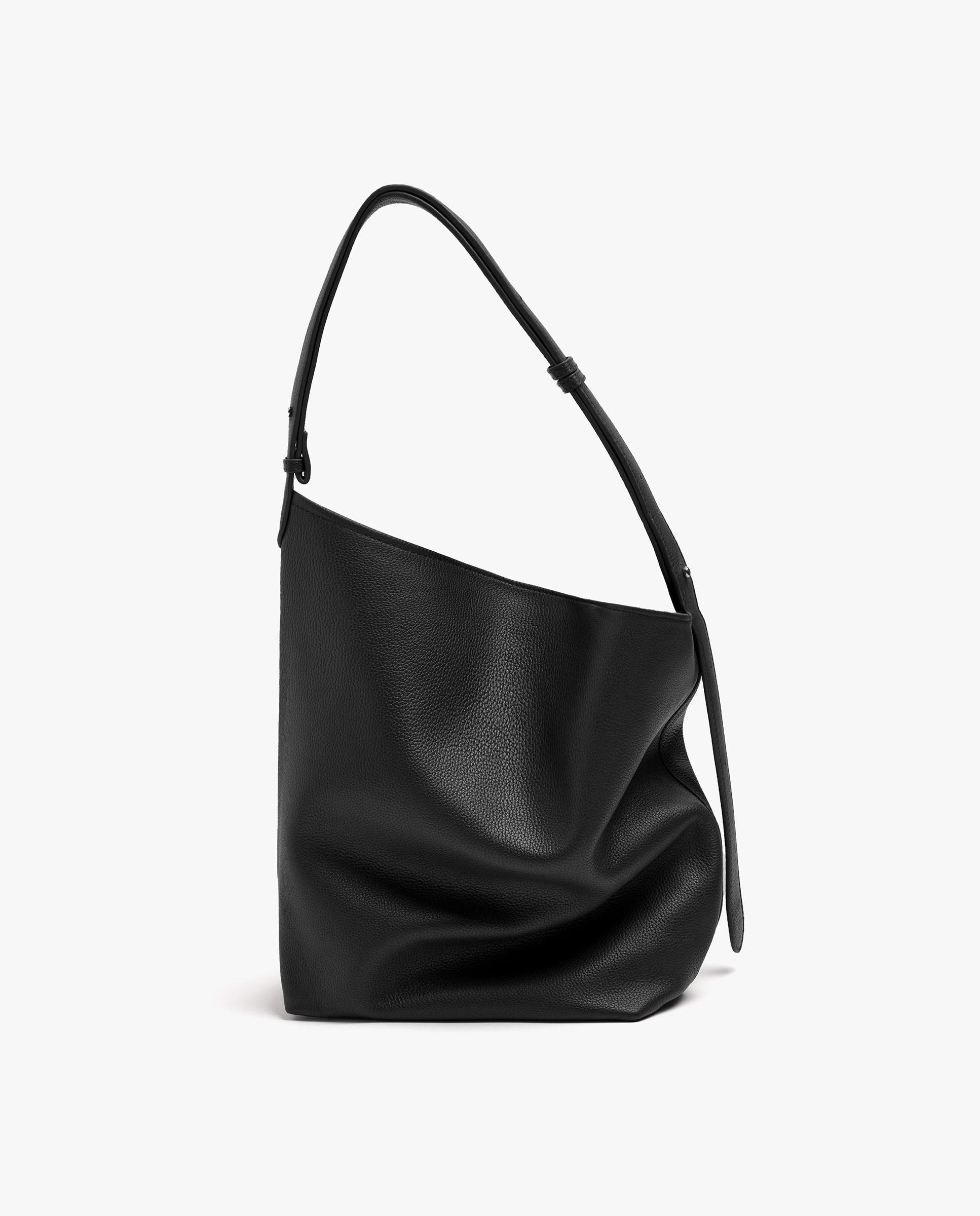 Bolso de hombro 100% piel texturizado con cierre de lazo en liso - Parfois - Negro Negro-1