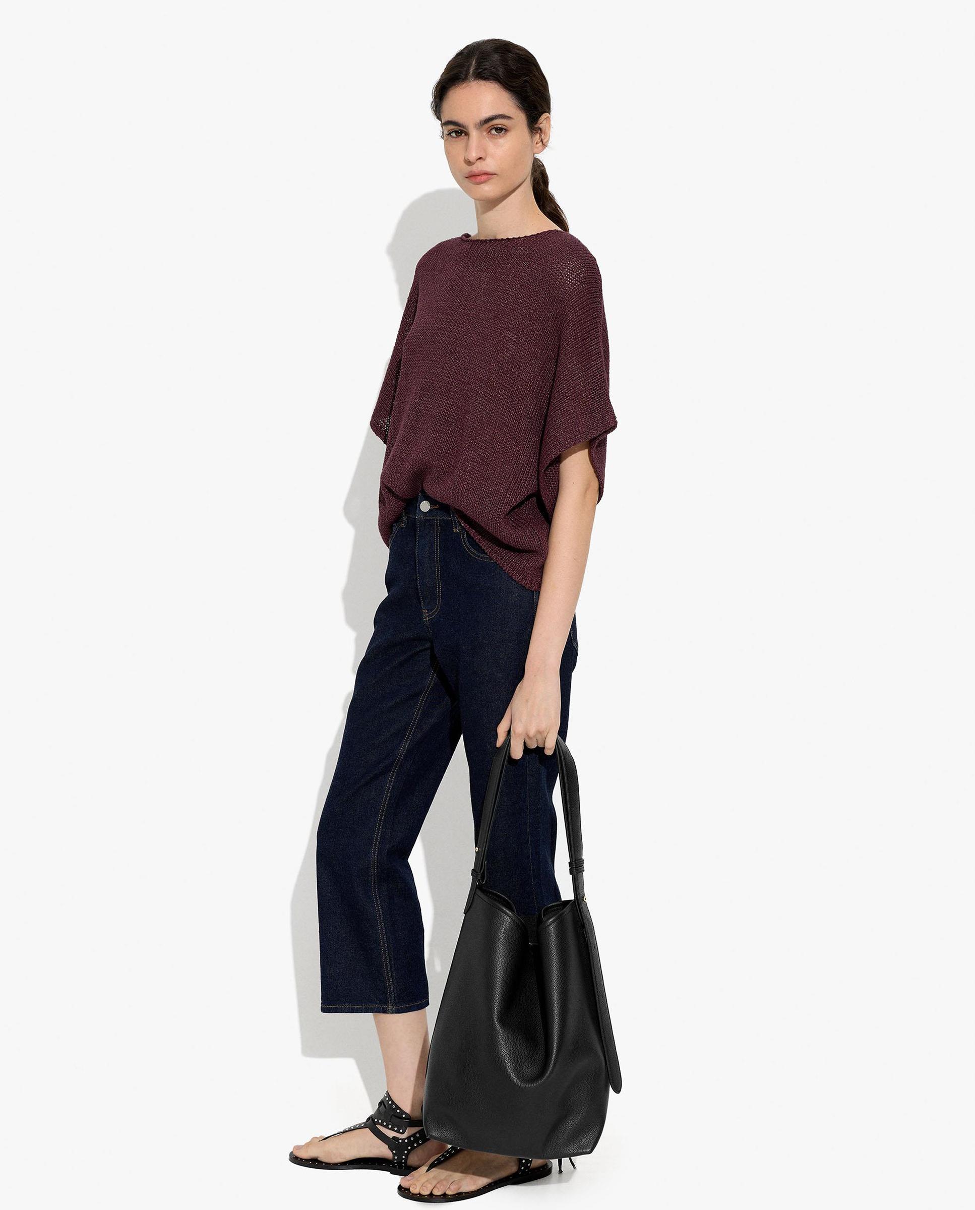 Bolso de hombro 100% piel texturizado con cierre de lazo en liso - Parfois - Negro Negro-2