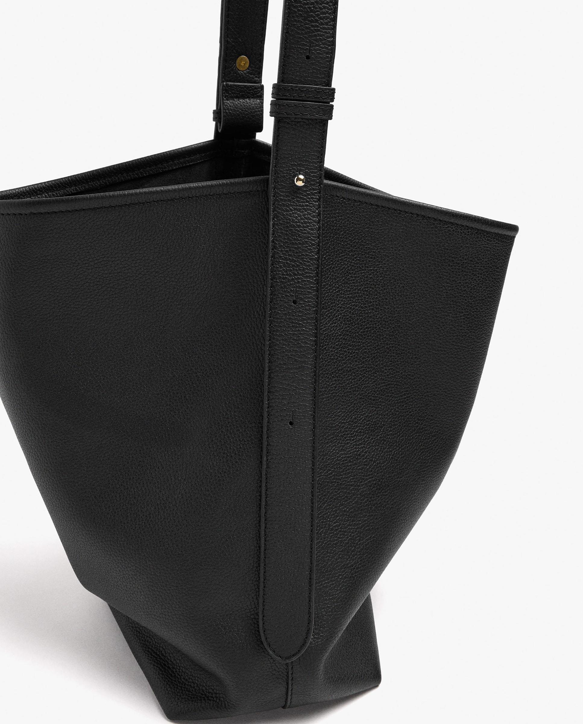Bolso de hombro 100% piel texturizado con cierre de lazo en liso - Parfois - Negro Negro-4