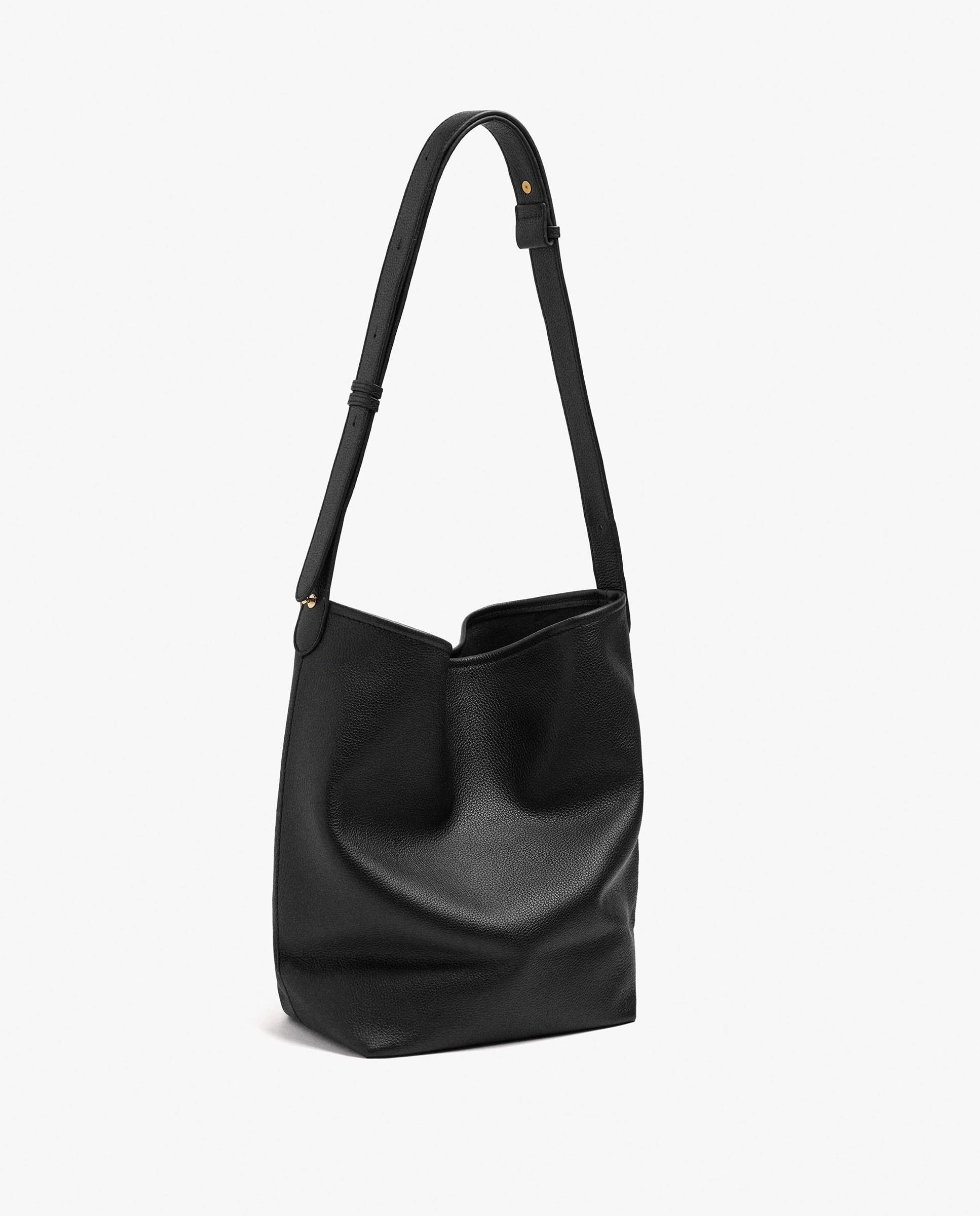Bolso de hombro 100% piel texturizado con cierre de lazo en liso - Parfois - Negro Negro-5