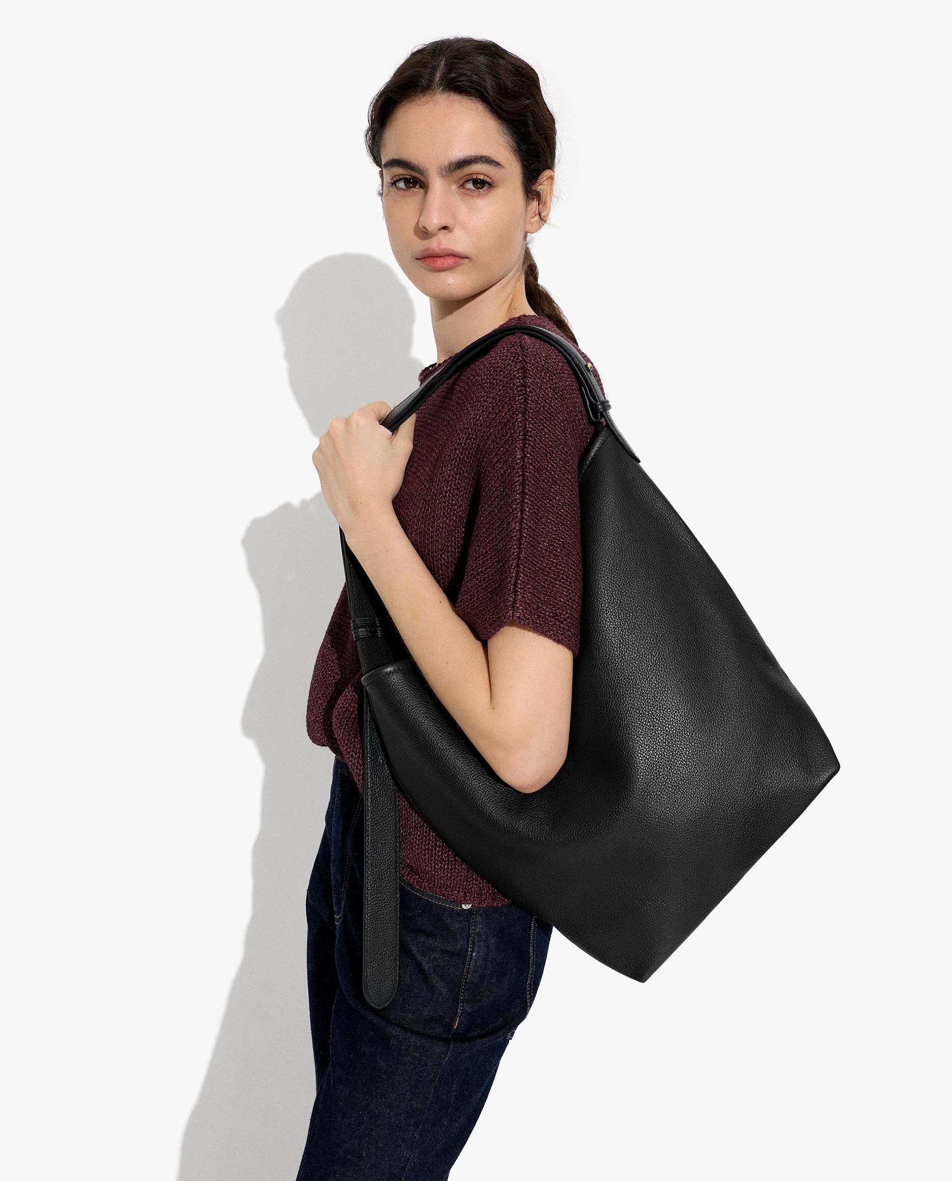 Bolso de hombro 100% piel texturizado con cierre de lazo en liso - Parfois - Negro Negro-3