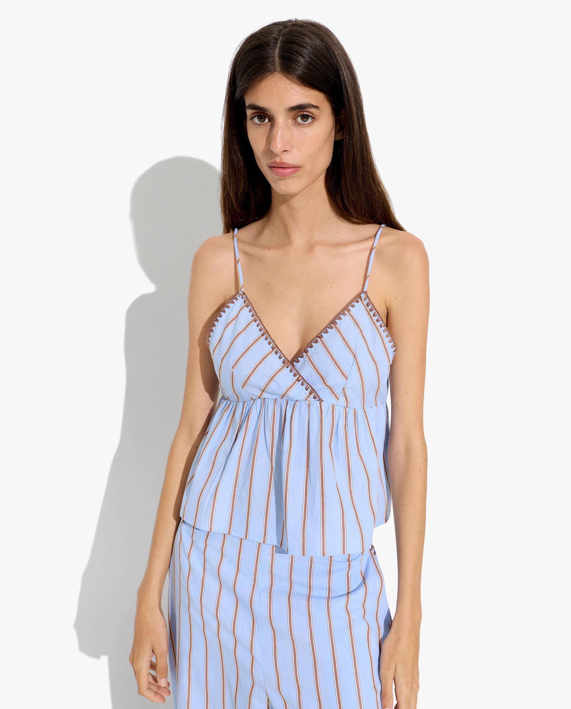 Top de mujer 100% algodón de tirantes con estampado de rayas - Parfois - Azul Azul-1