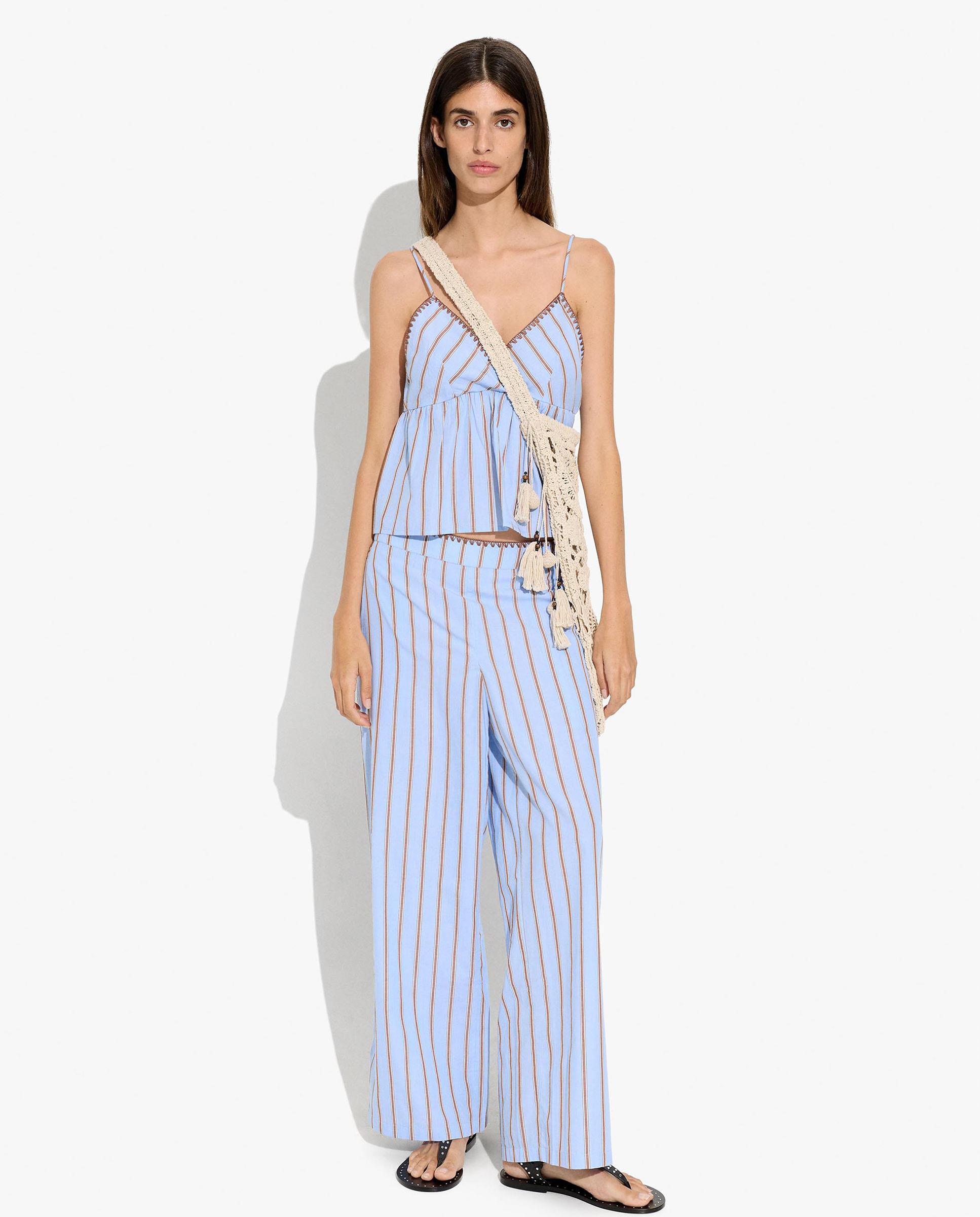 Top de mujer 100% algodón de tirantes con estampado de rayas - Parfois - Azul Azul-2
