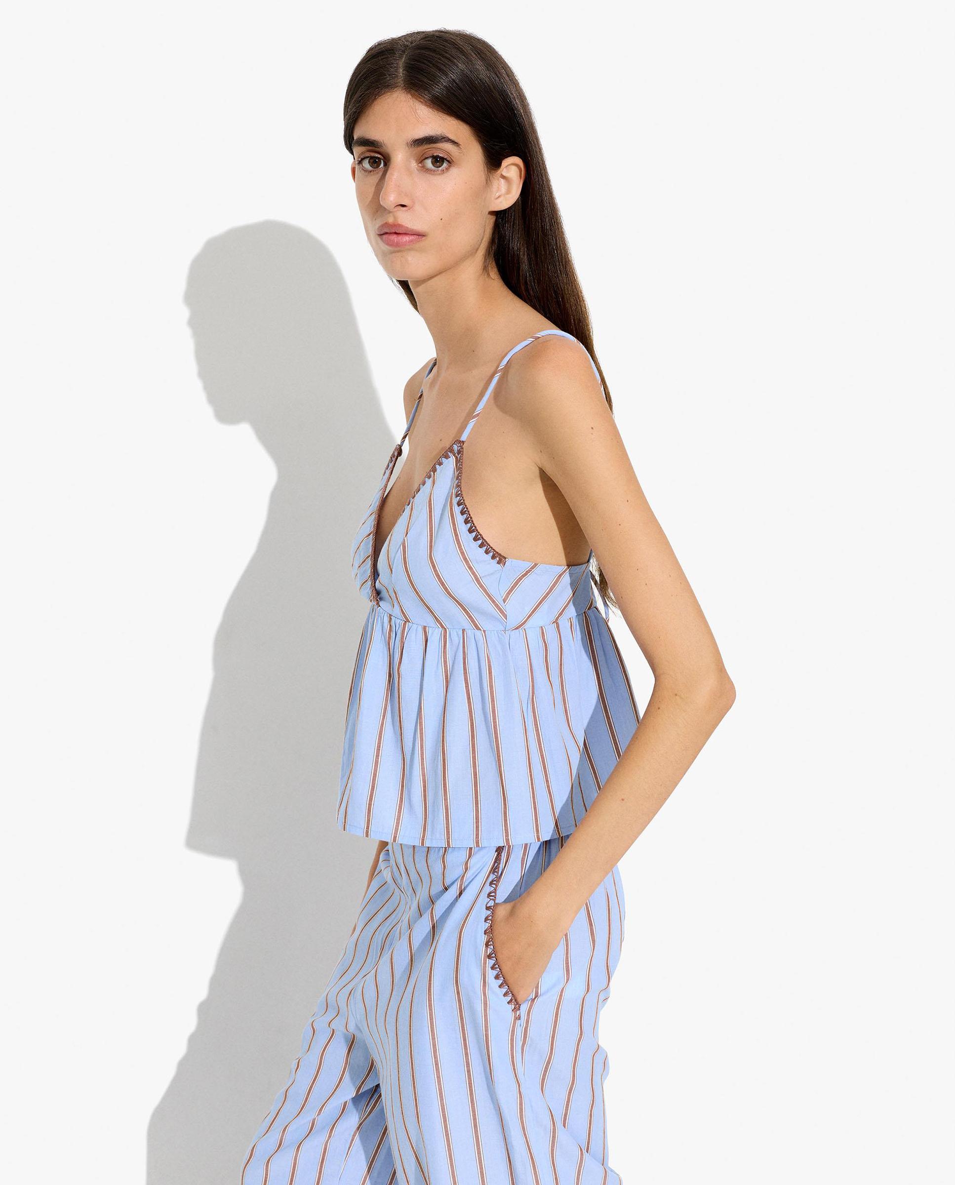 Top de mujer 100% algodón de tirantes con estampado de rayas - Parfois - Azul Azul-3