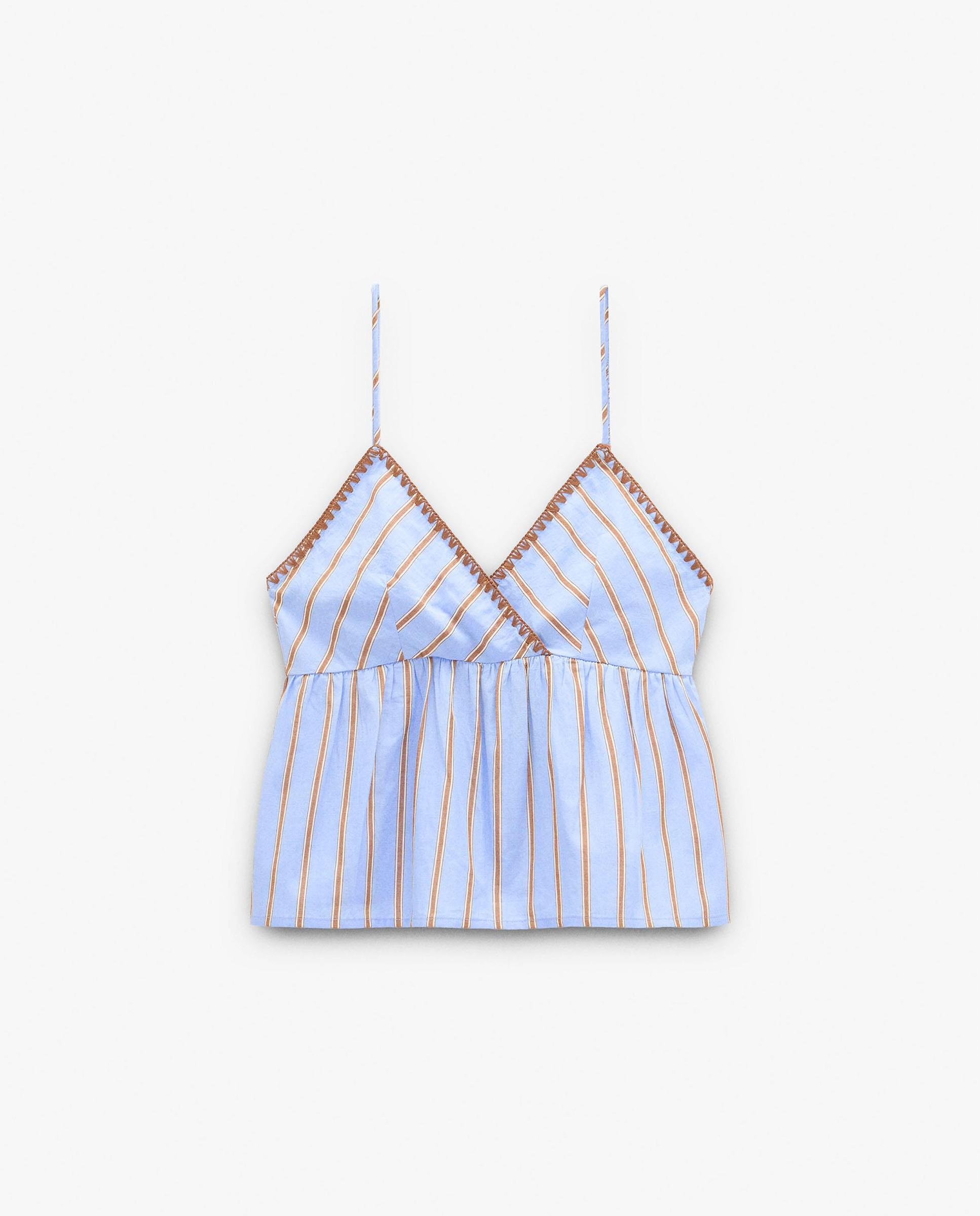 Top de mujer 100% algodón de tirantes con estampado de rayas - Parfois - Azul Azul-6