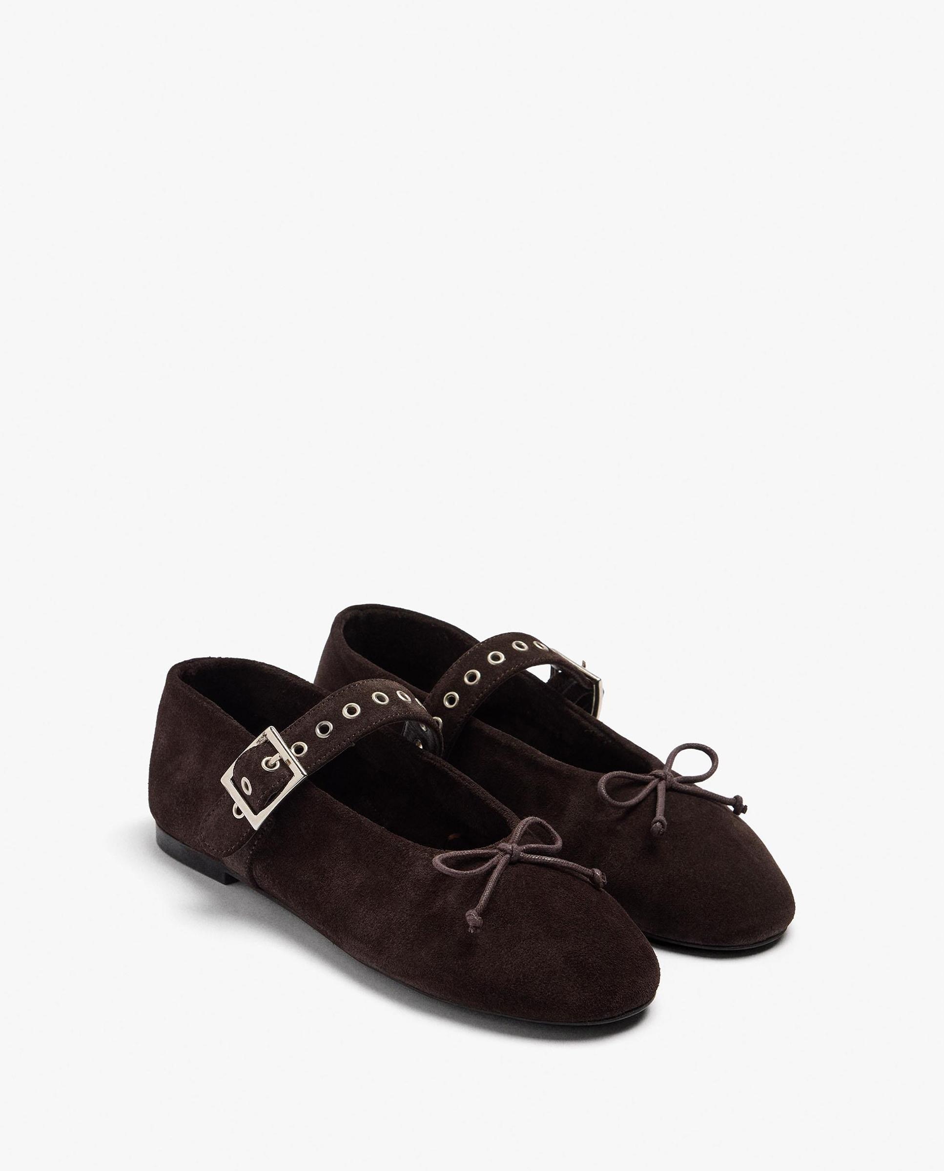 Bailarinas planas de mujer 100% piel con hebilla decorativa y tachas - Parfois - Marrón oscuro Marrón oscuro-2