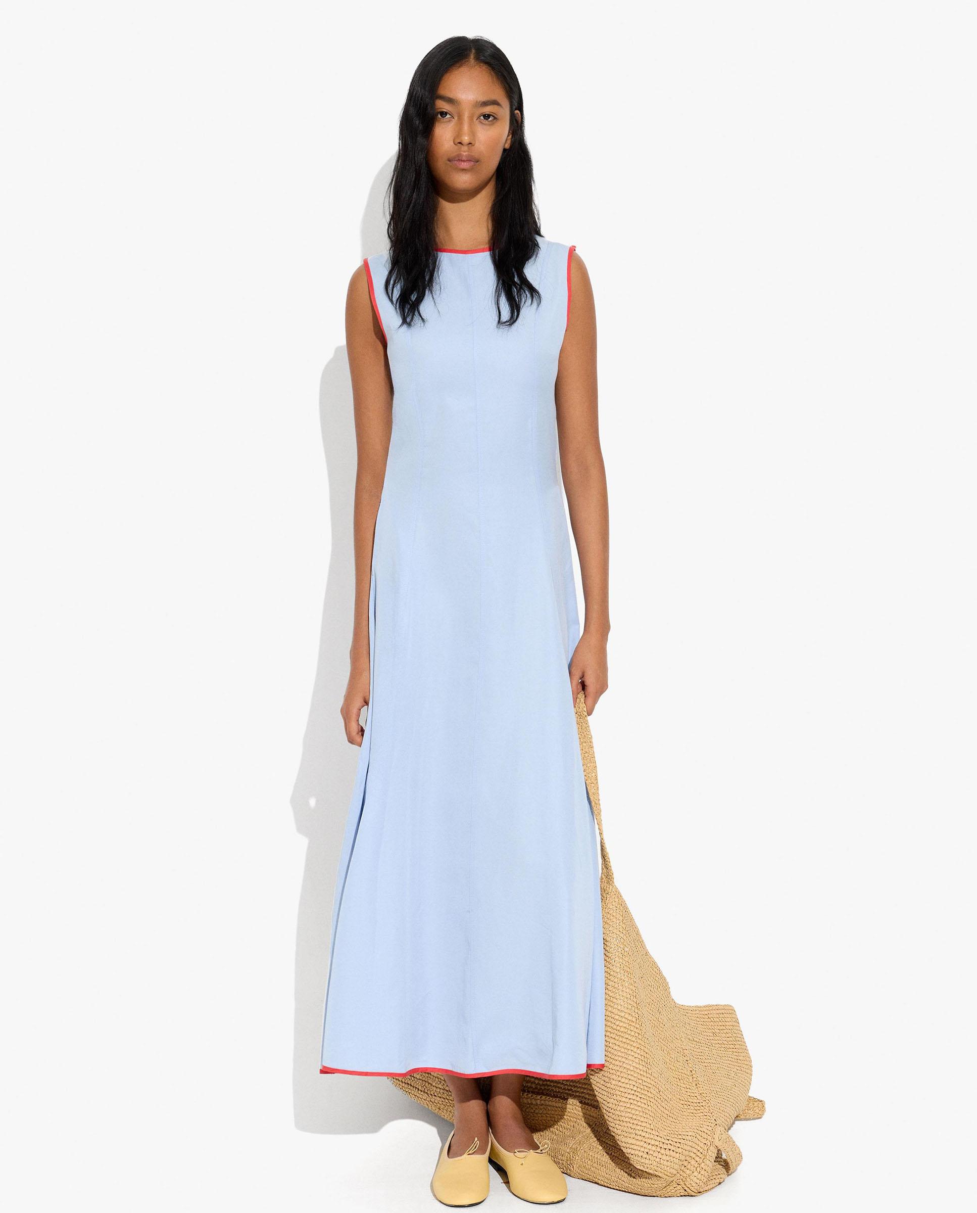 Vestido largo 100% liocel con bordes a contraste - Parfois - Azul Azul-1