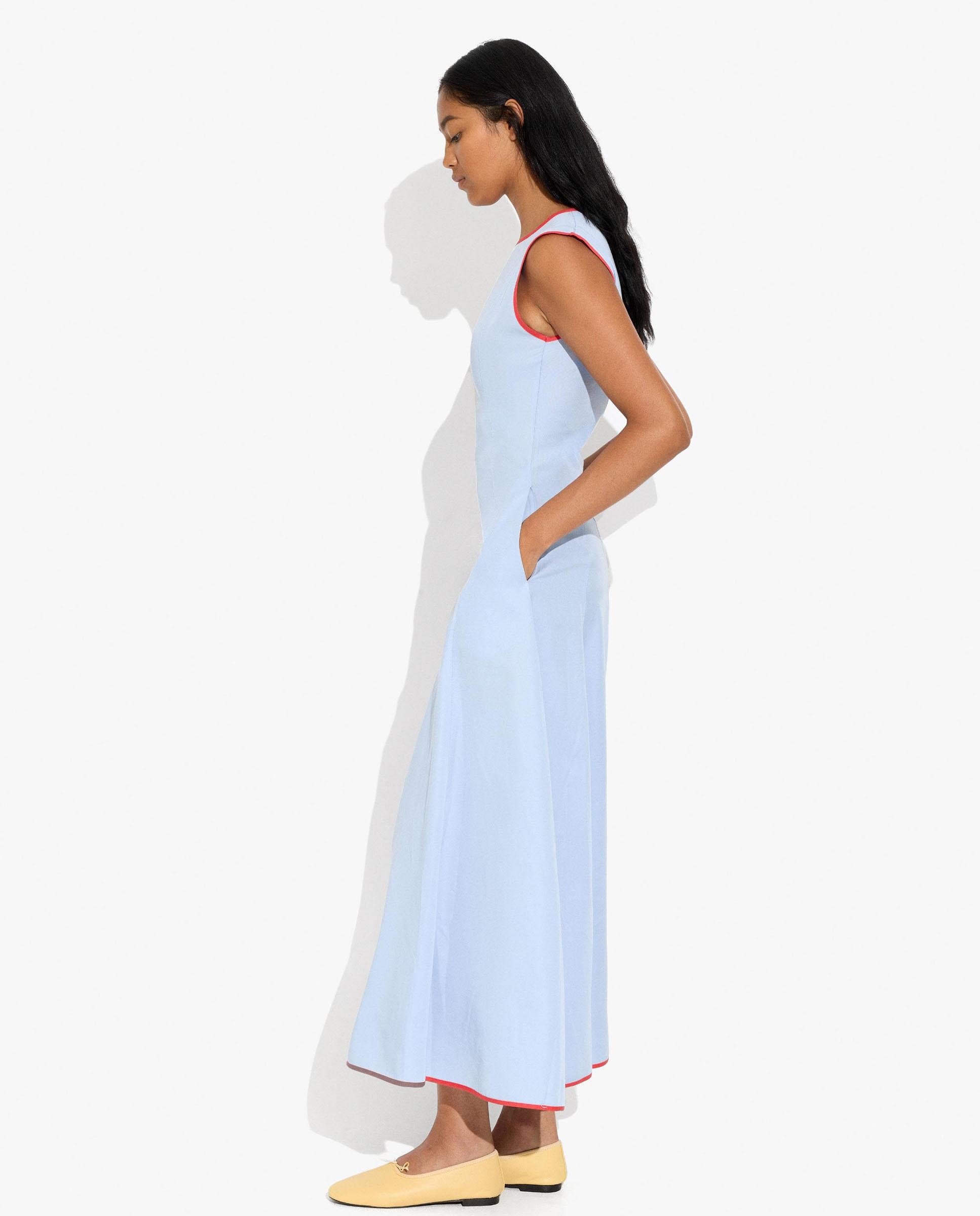 Vestido largo 100% liocel con bordes a contraste - Parfois - Azul Azul-2