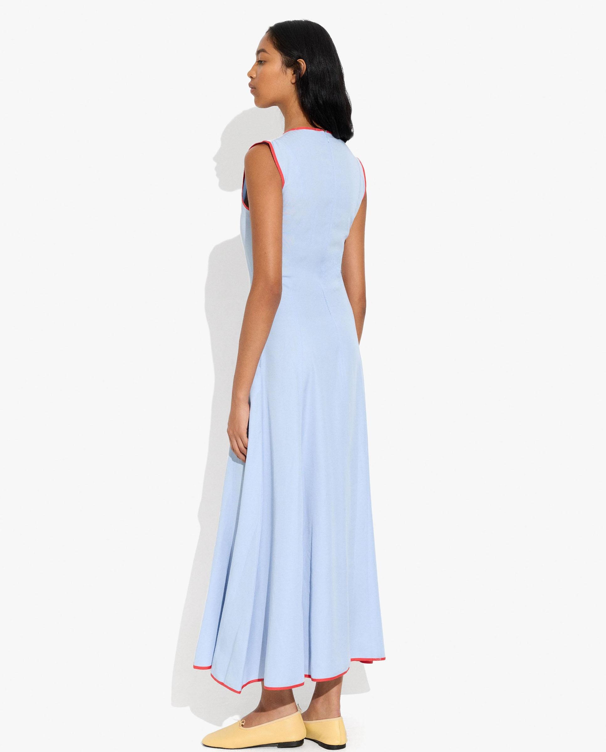 Vestido largo 100% liocel con bordes a contraste - Parfois - Azul Azul-3