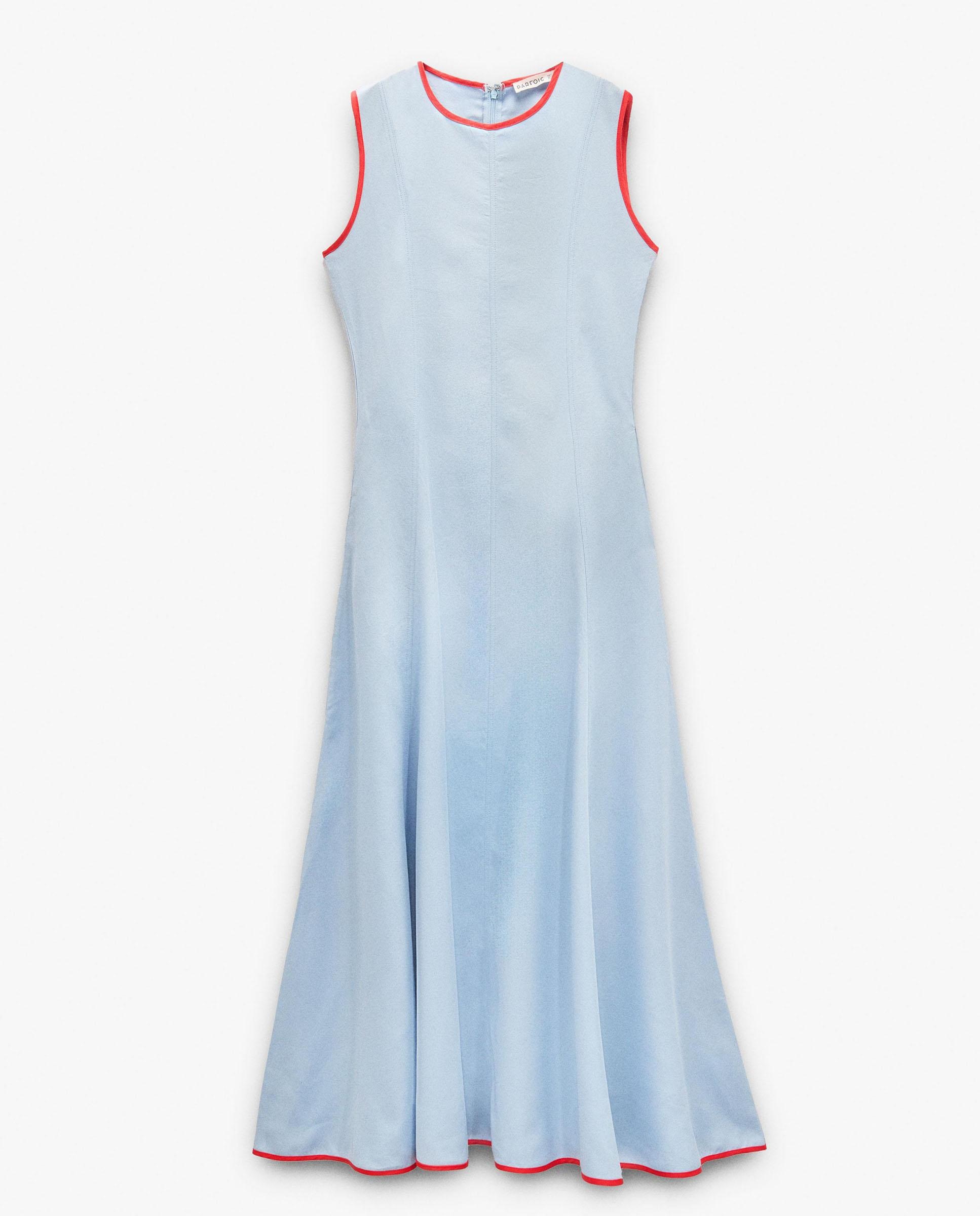 Vestido largo 100% liocel con bordes a contraste - Parfois - Azul Azul-5