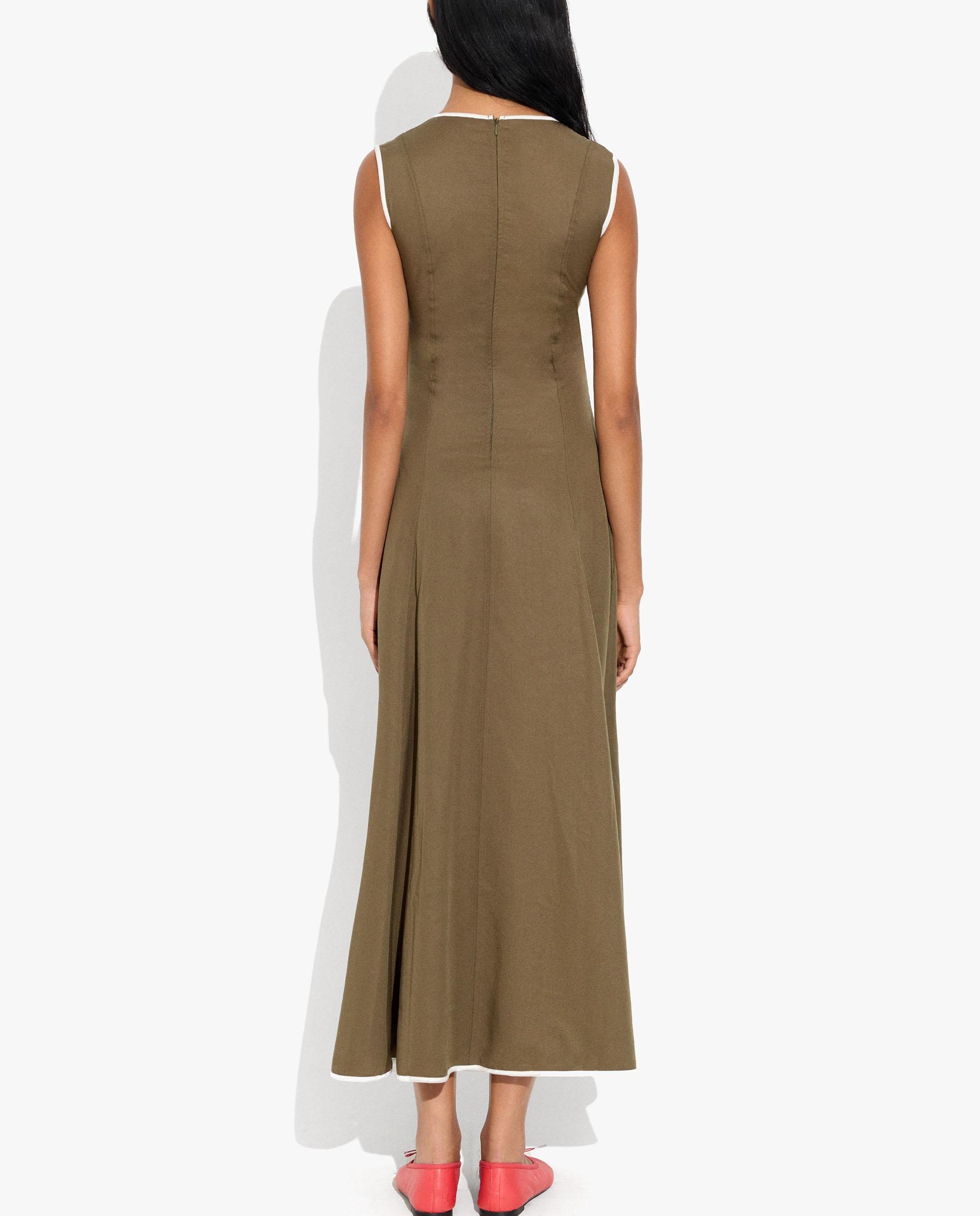 Vestido largo 100% liocel con bordes a contraste - Parfois - Kaki Kaki-3