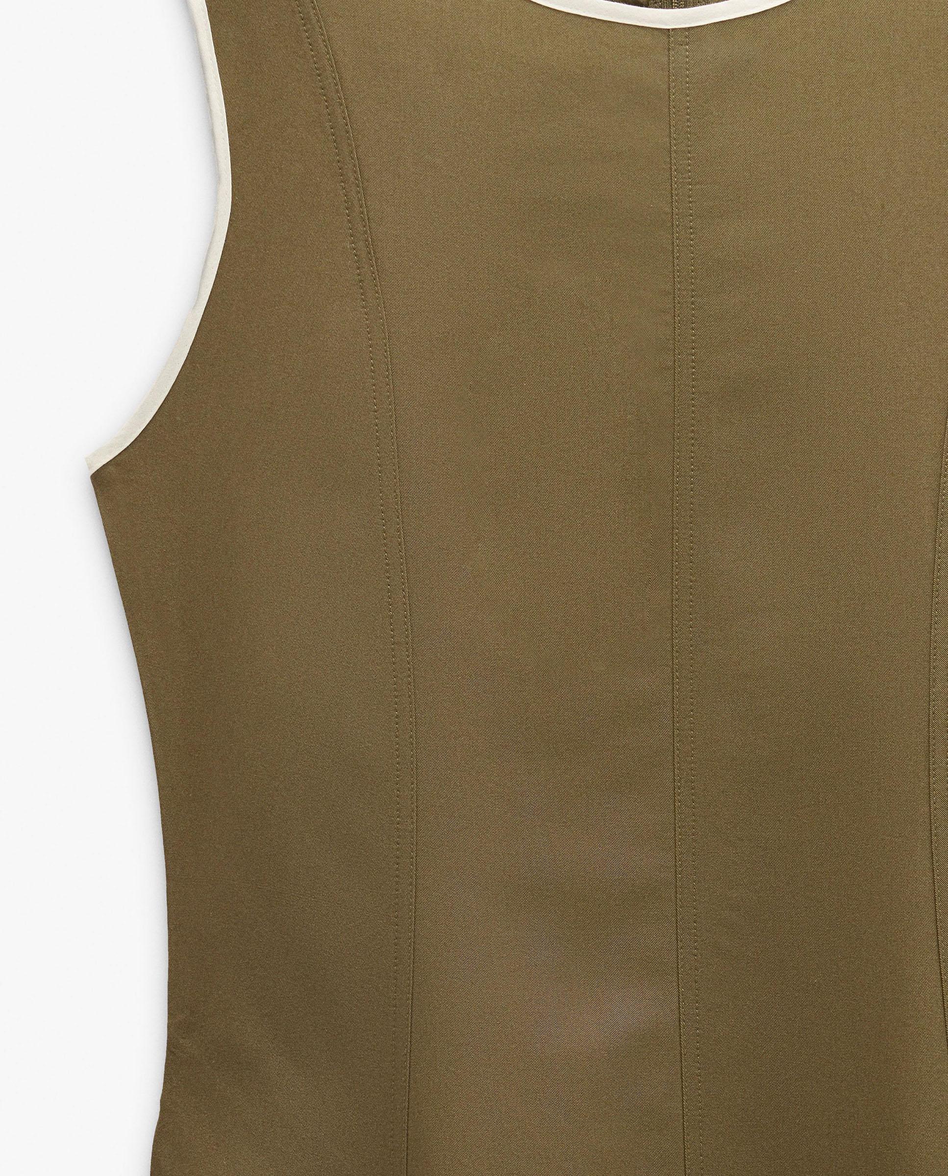 Vestido largo 100% liocel con bordes a contraste - Parfois - Kaki Kaki-5