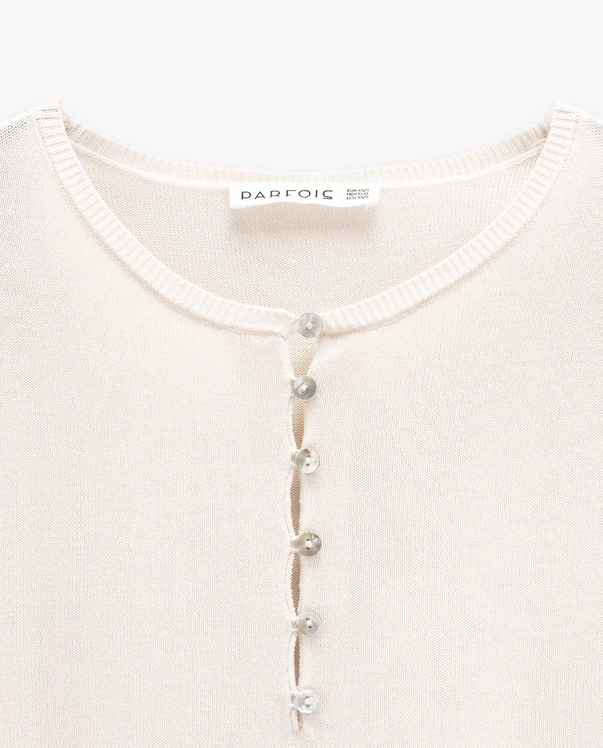Jersey de mujer 100% viscosa de punto de manga corta con cuello pico - Parfois - Crudo Crudo-6