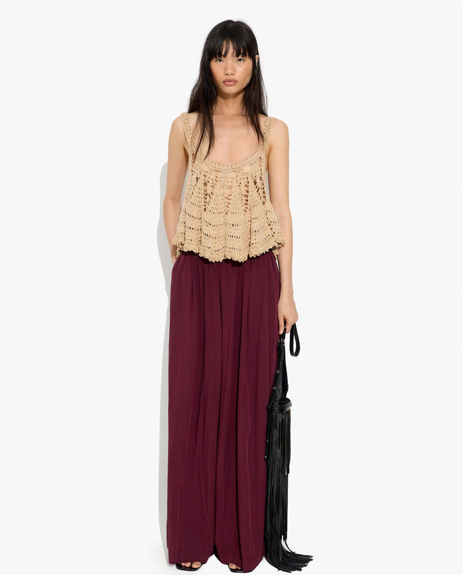 Pantalones anchos de mujer con cintura elástica en liso - Parfois - Burdeos Burdeos-1