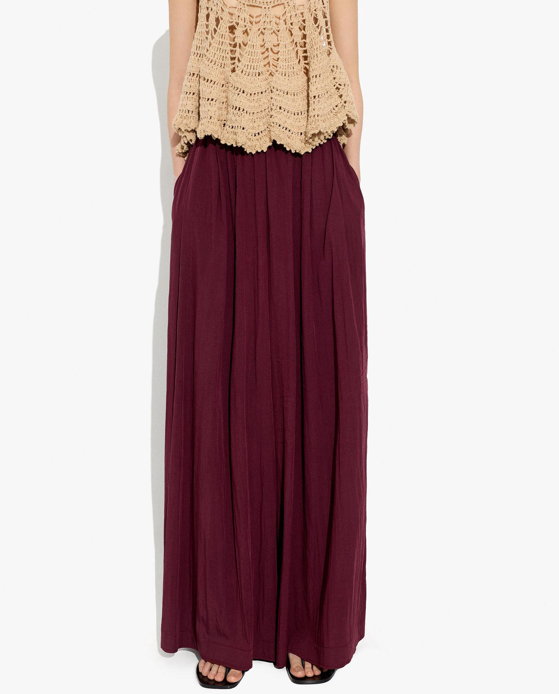 Pantalones anchos de mujer con cintura elástica en liso - Parfois - Burdeos Burdeos-2