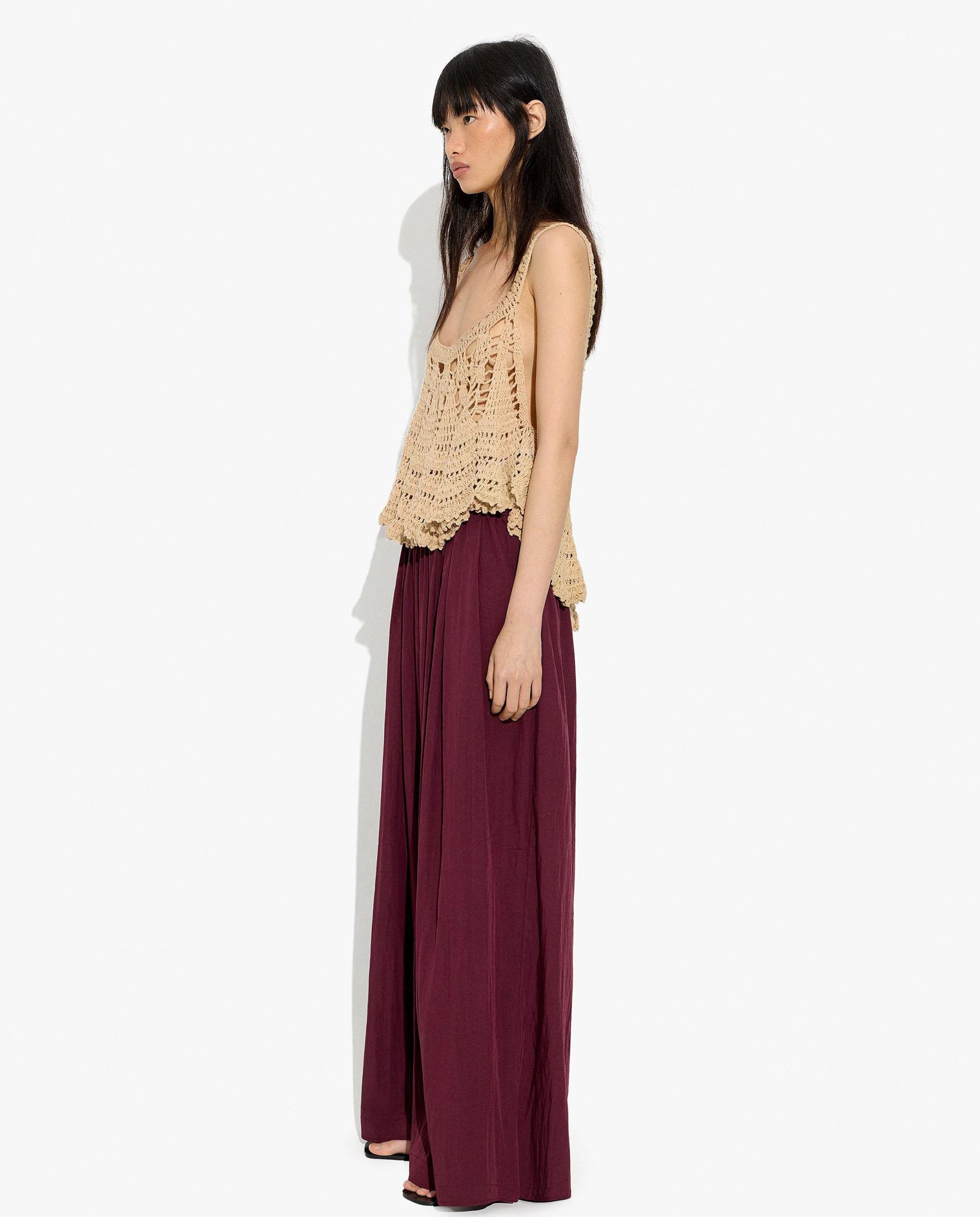 Pantalones anchos de mujer con cintura elástica en liso - Parfois - Burdeos Burdeos-3