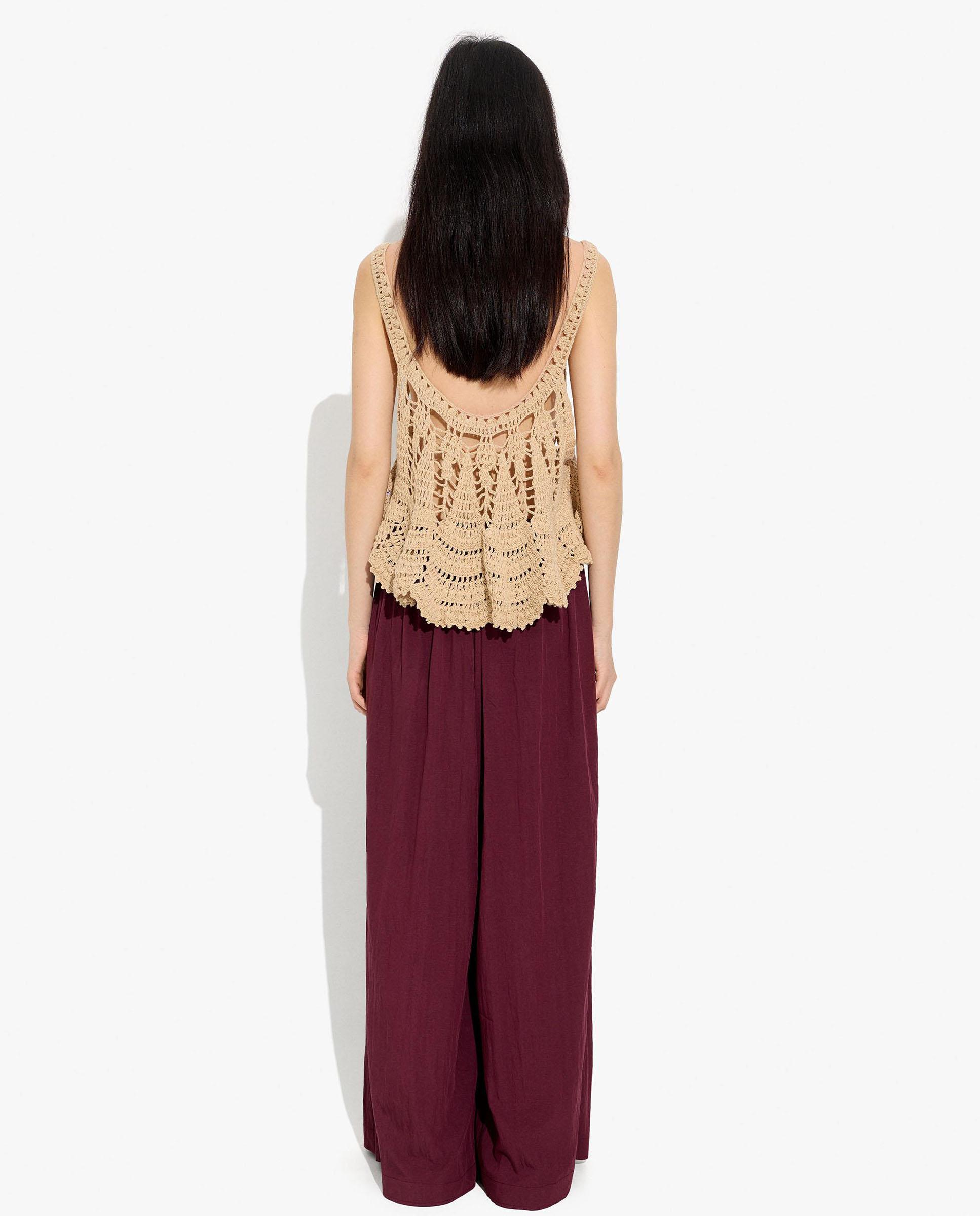 Pantalones anchos de mujer con cintura elástica en liso - Parfois - Burdeos Burdeos-4