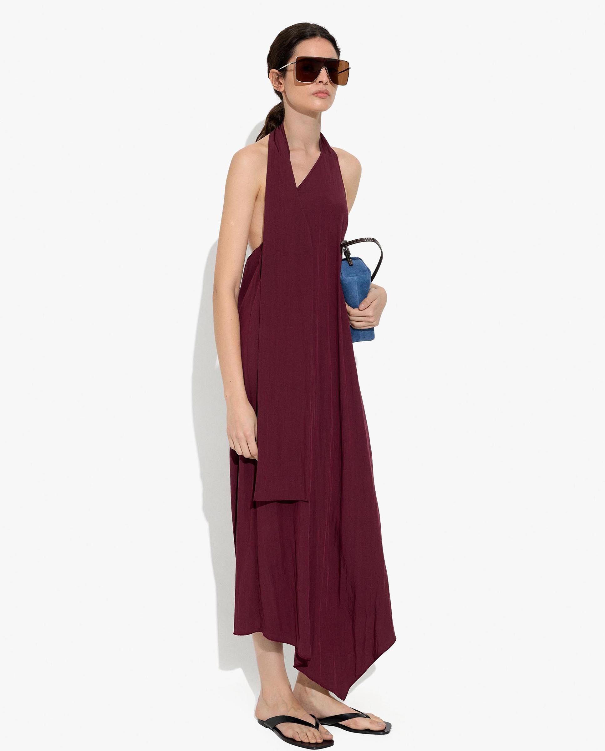 Vestido largo asimétrico en liso - Parfois - Burdeos Burdeos-1