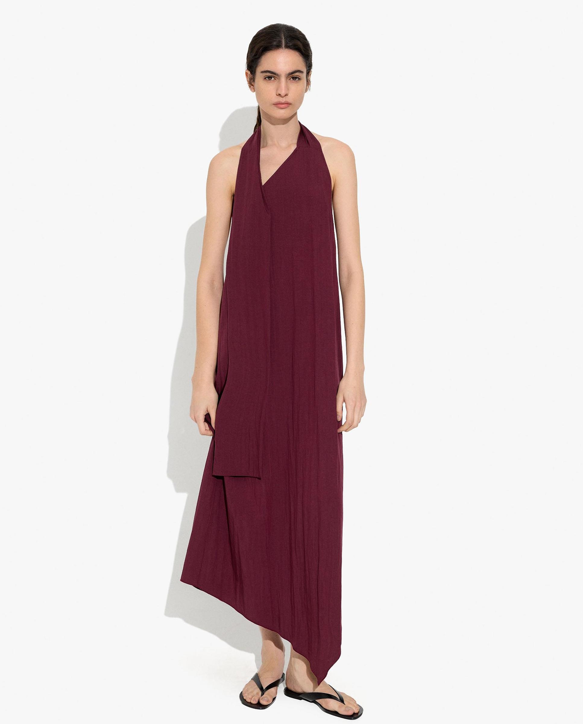 Vestido largo asimétrico en liso - Parfois - Burdeos Burdeos-2