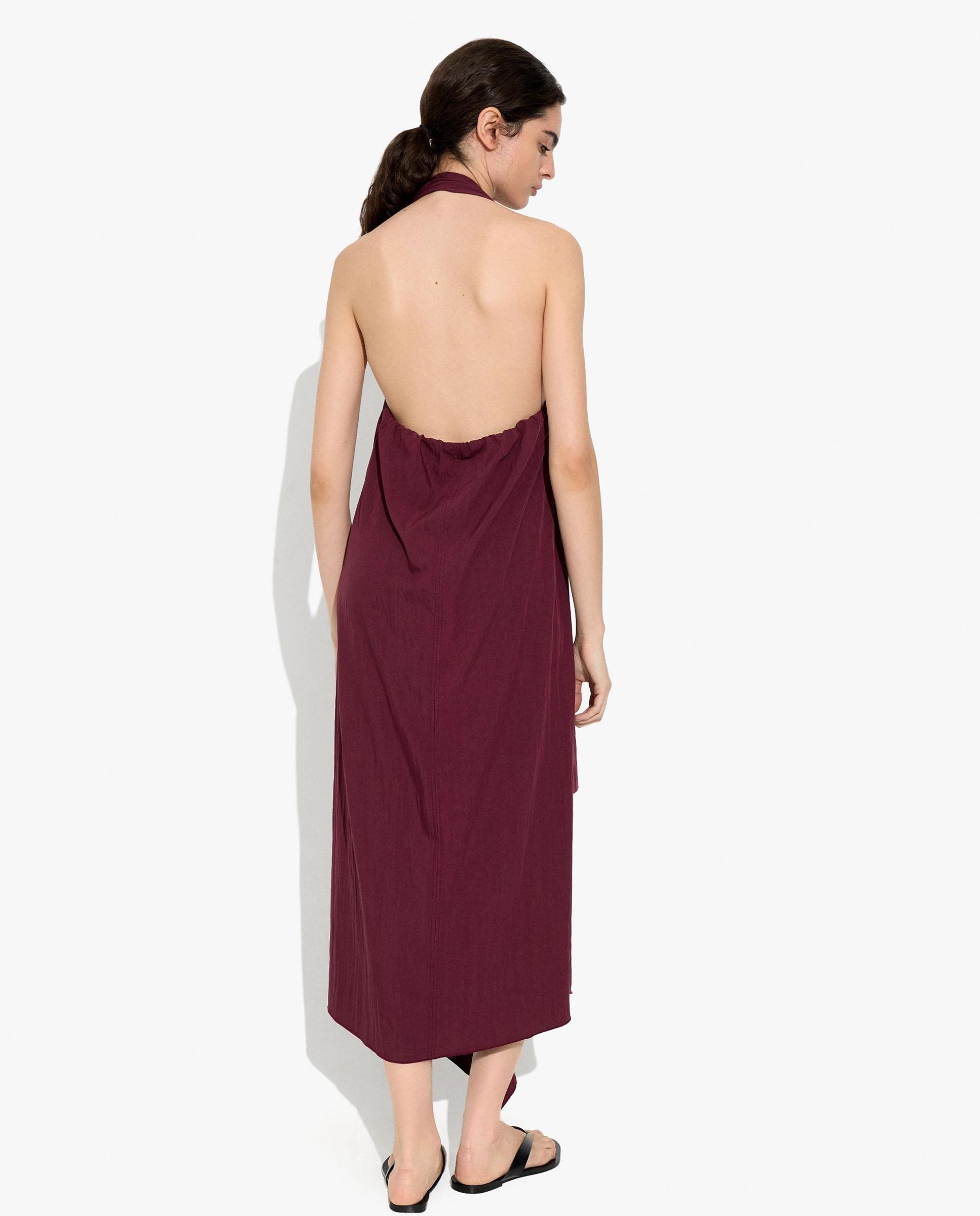 Vestido largo asimétrico en liso - Parfois - Burdeos Burdeos-3