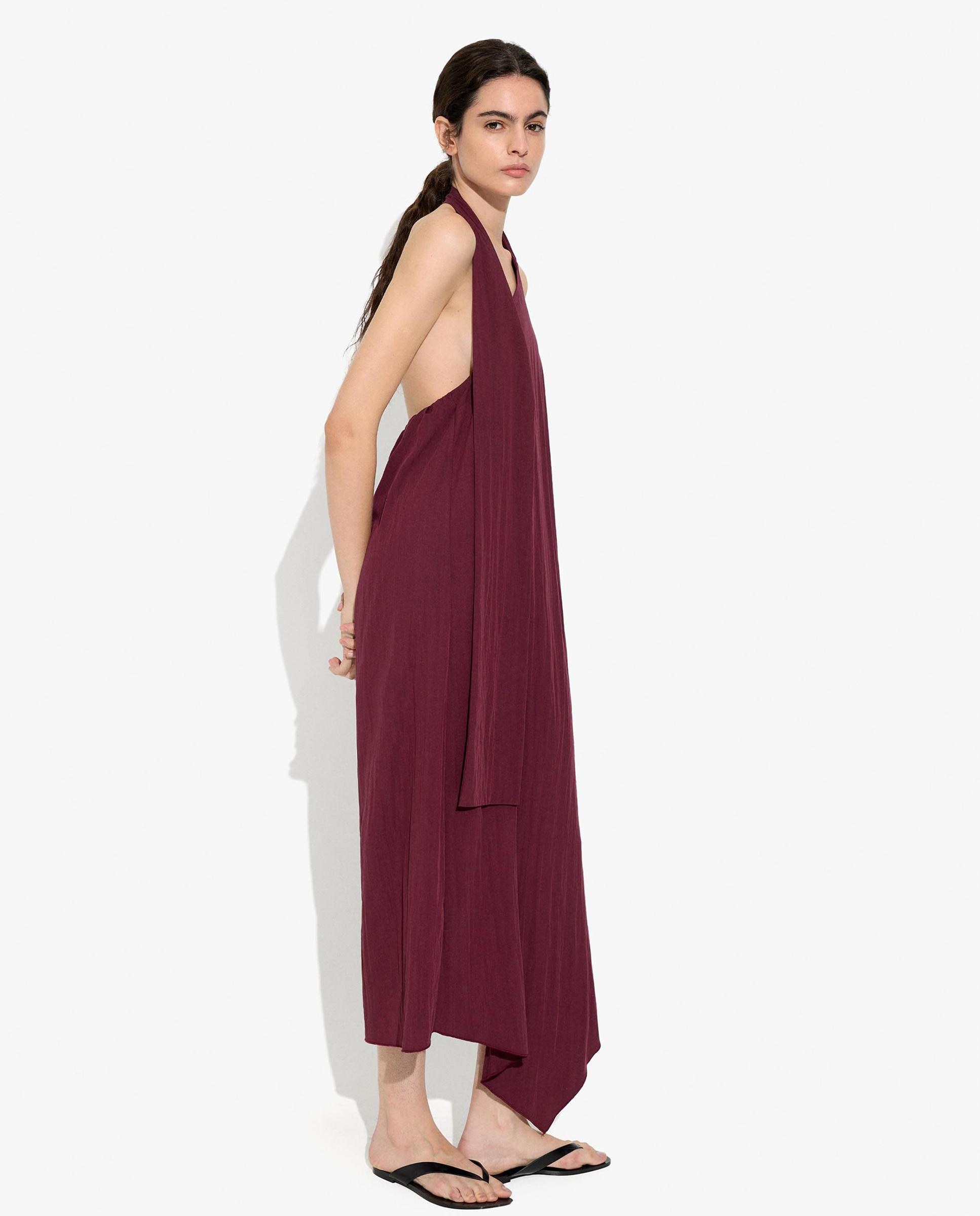 Vestido largo asimétrico en liso - Parfois - Burdeos Burdeos-4